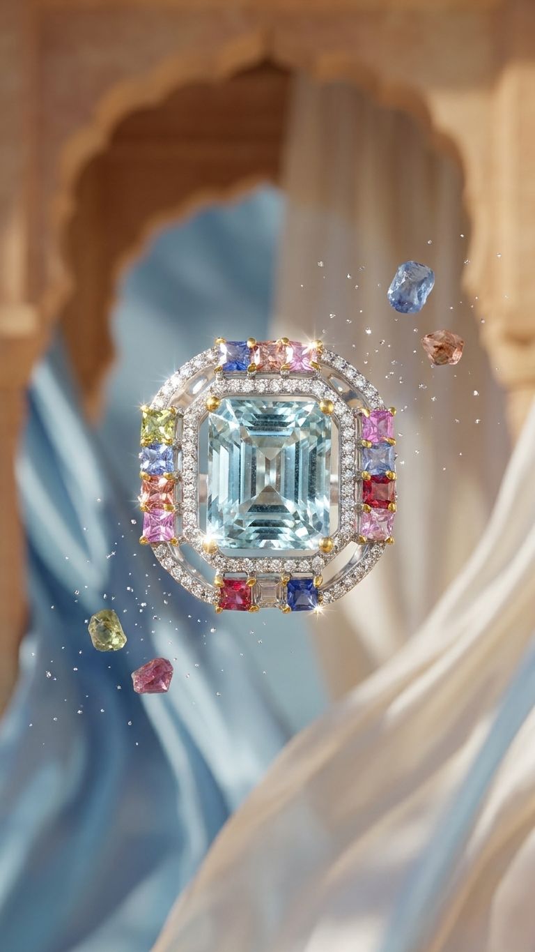 Aquamarine Multi Sapphire Ring view 3 — Rings in 92.5 Sterling Silver