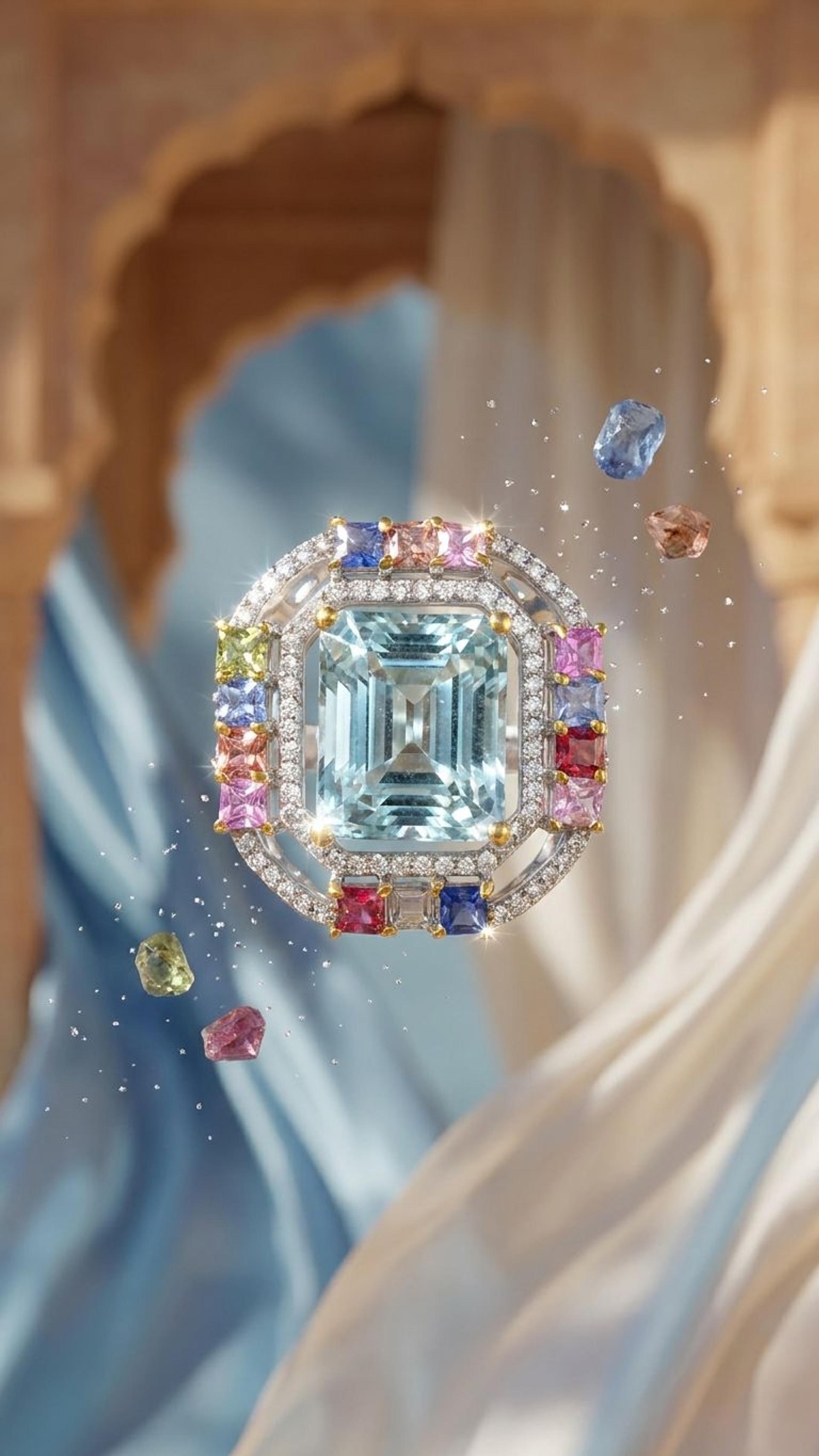 Aquamarine Multi Sapphire Ring view 3 — Rings in 92.5 Sterling Silver
