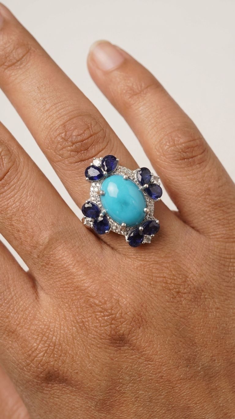 Blue Sapphire Rainbow Ring view 2 — Rings in 92.5 Sterling Silver