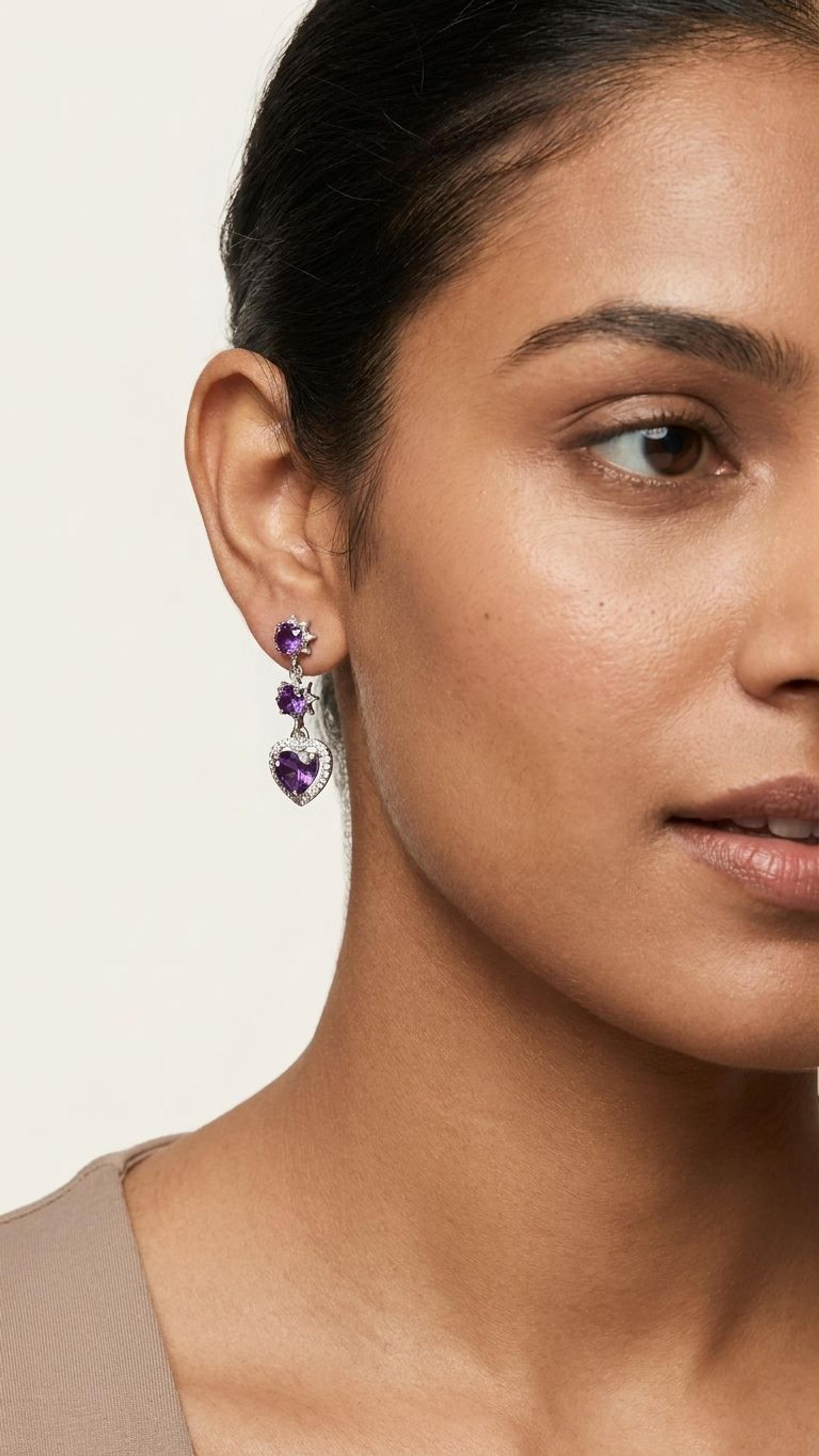 Amethyst Earrings view 4 — Earrings in 92.5 Sterling Silver