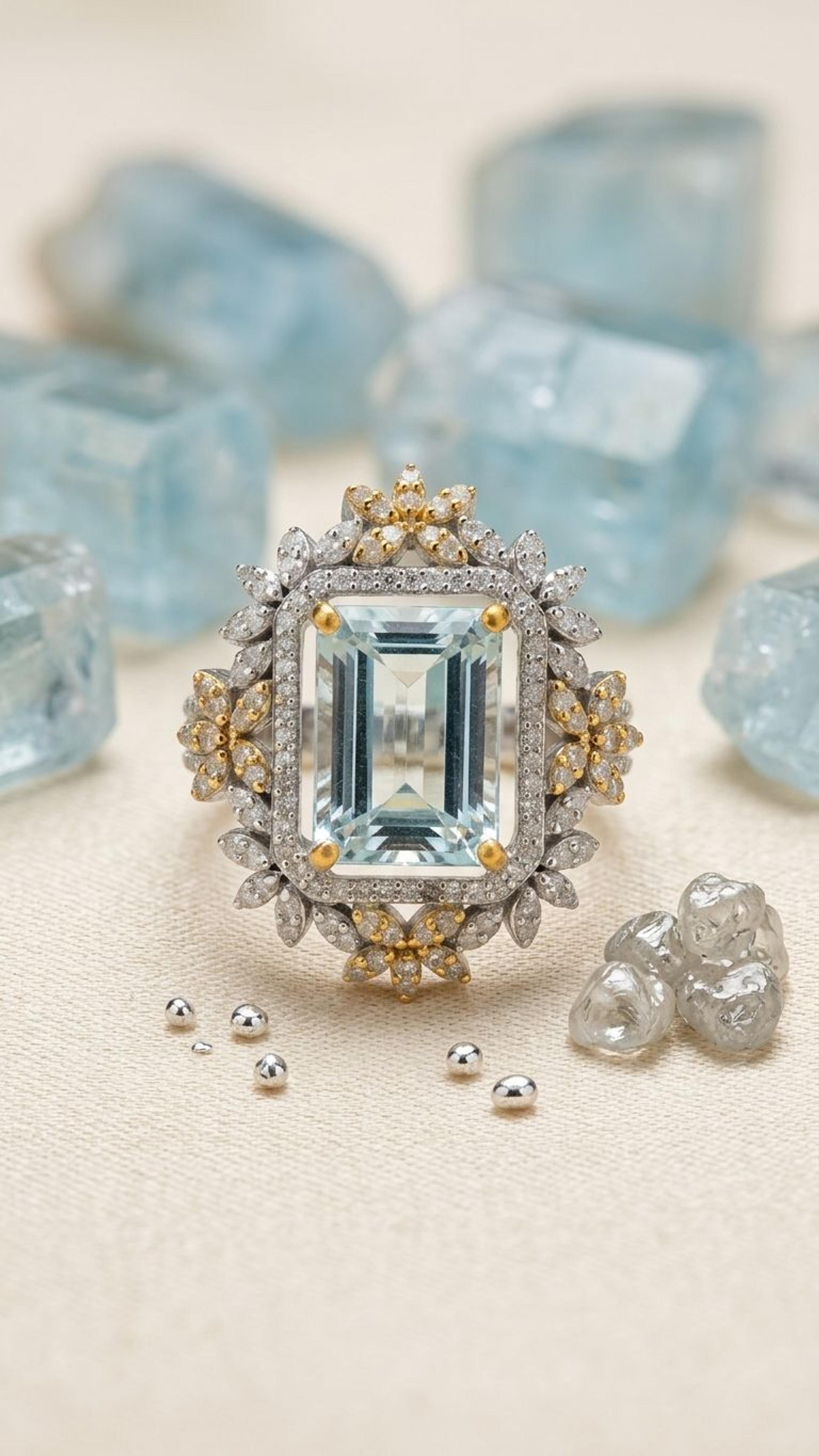 Aquamarine Ring view 2 — Rings in 92.5 Sterling Silver