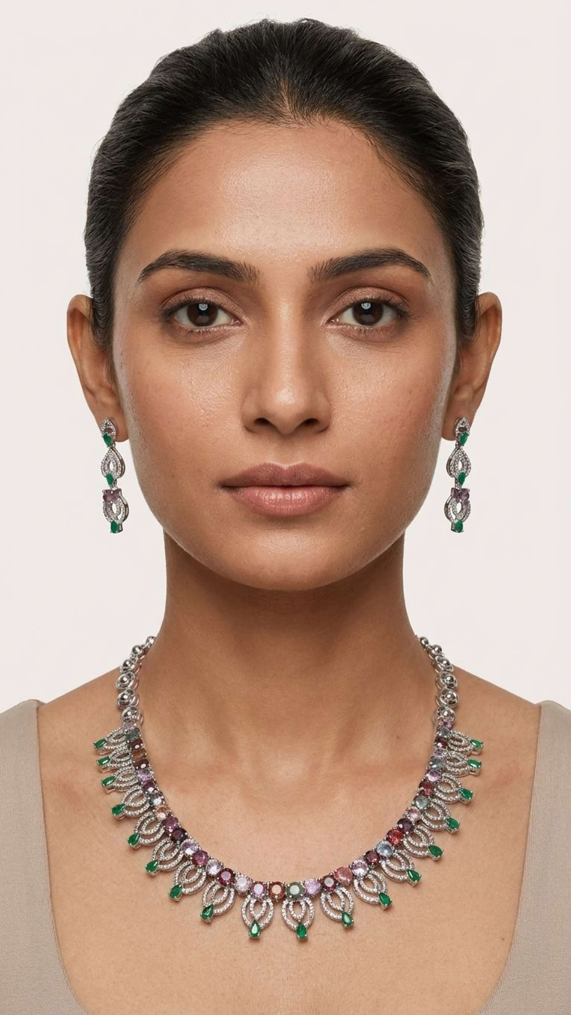 Emerald Pink Spinal Necklace in 92.5 sterling silver by Surya Jewellers Jaipur