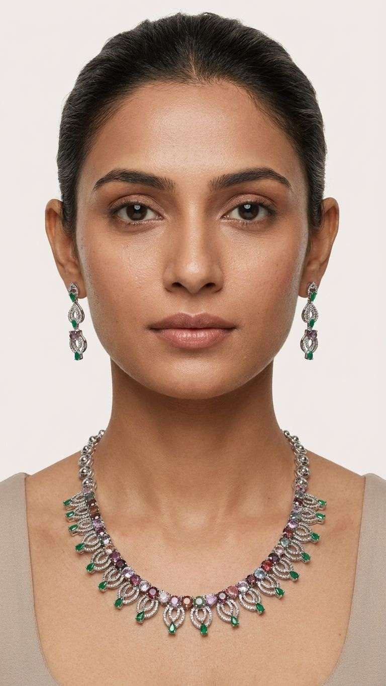 Emerald Pink Spinal Necklace in 92.5 sterling silver by Surya Jewellers Jaipur