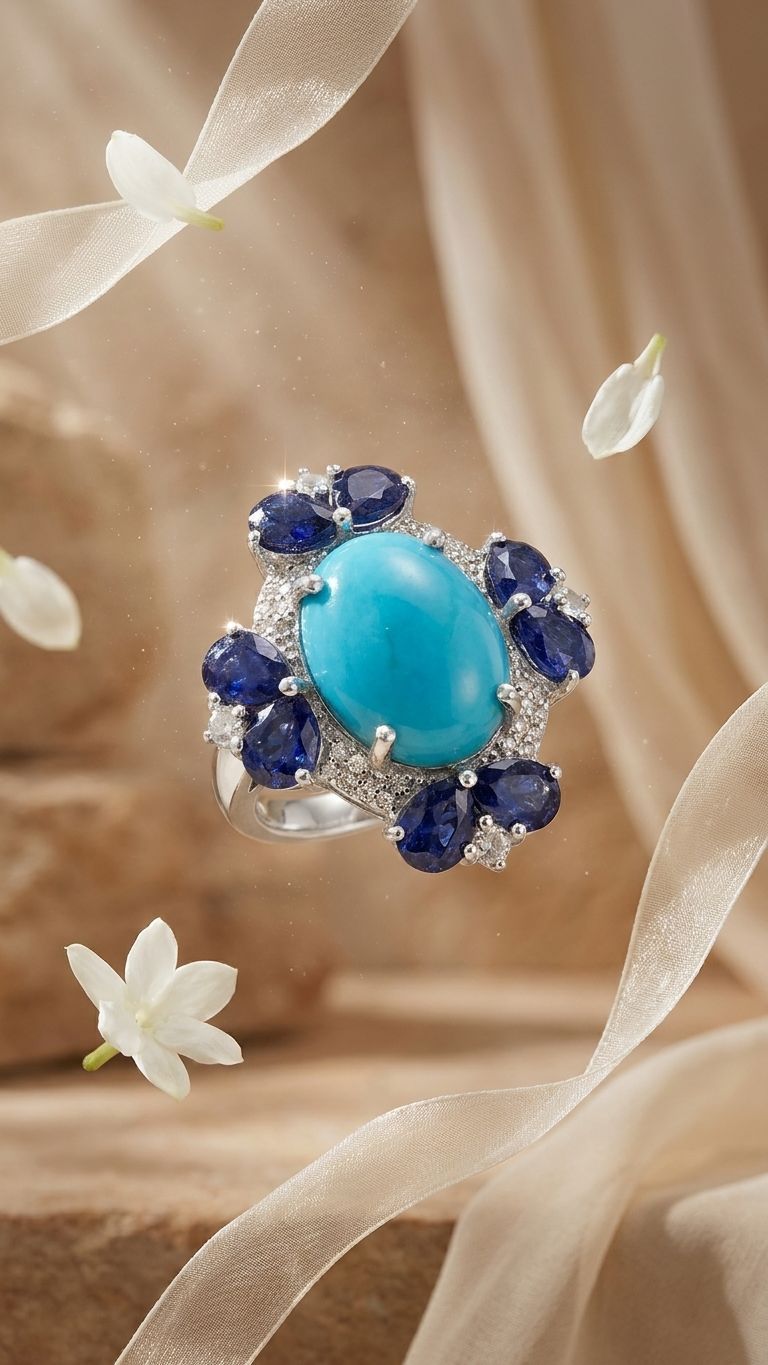 Blue Sapphire Rainbow Ring view 4 — Rings in 92.5 Sterling Silver