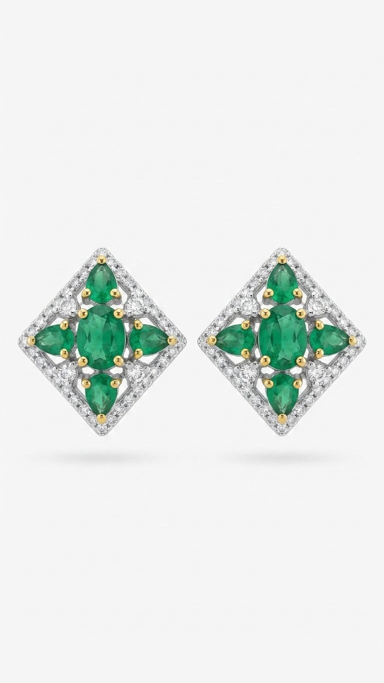 Emerald Stud view 4 — Studs in 92.5 Sterling Silver