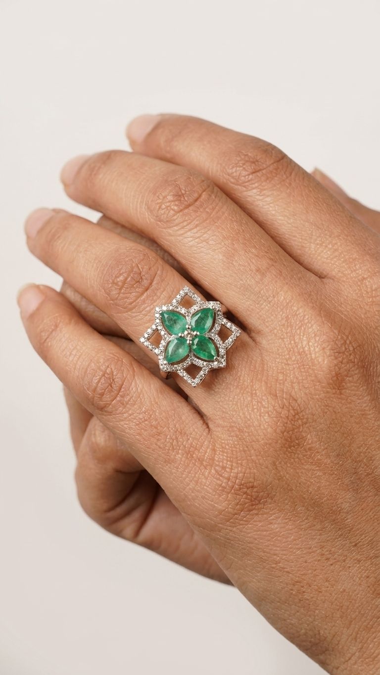Emerald Ring view 4 — Rings in 92.5 Sterling Silver