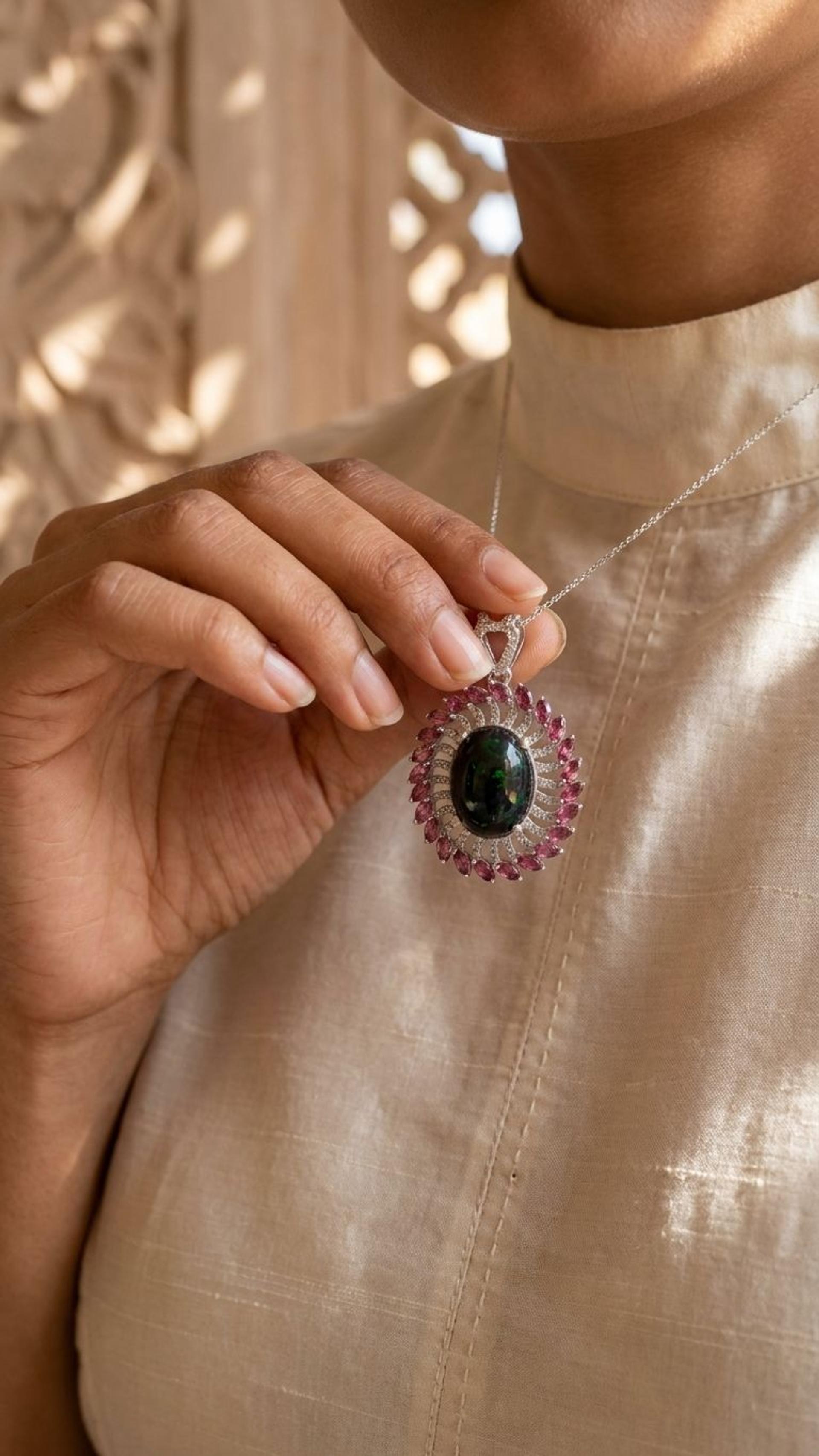 Opal Tourmaline Pendant view 4 — Pendants in 92.5 Sterling Silver