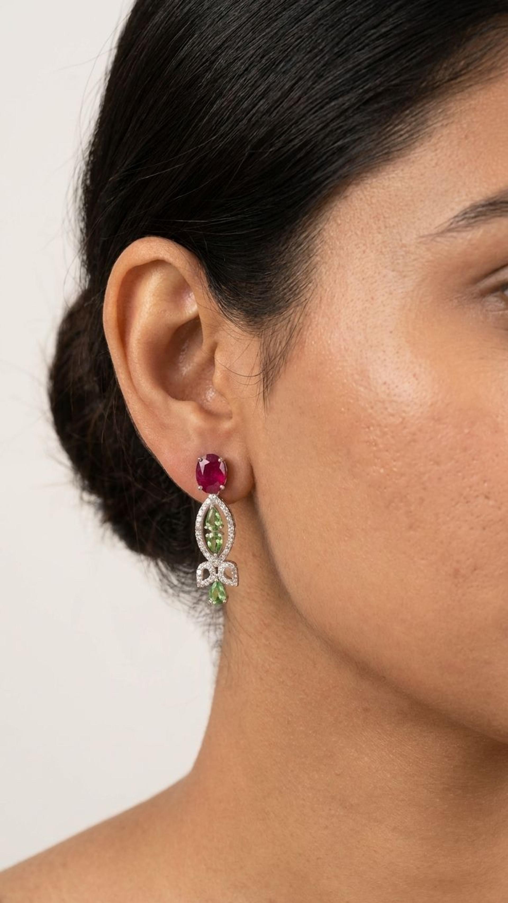 Ruby Tsavorite Earrings view 4 — Earrings in 92.5 Sterling Silver