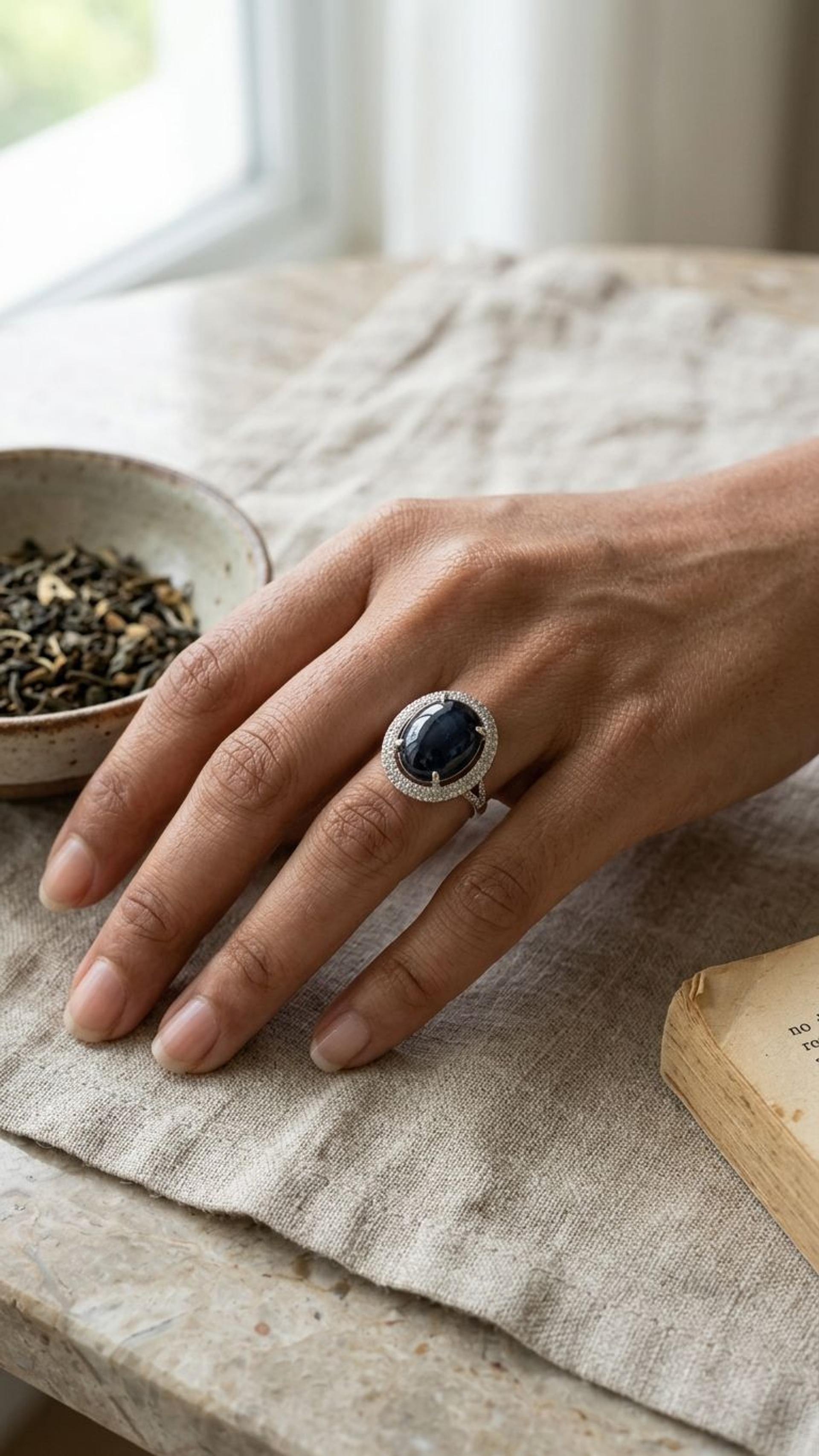 Star Blue Sapphire Ring view 4 — Rings in 92.5 Sterling Silver