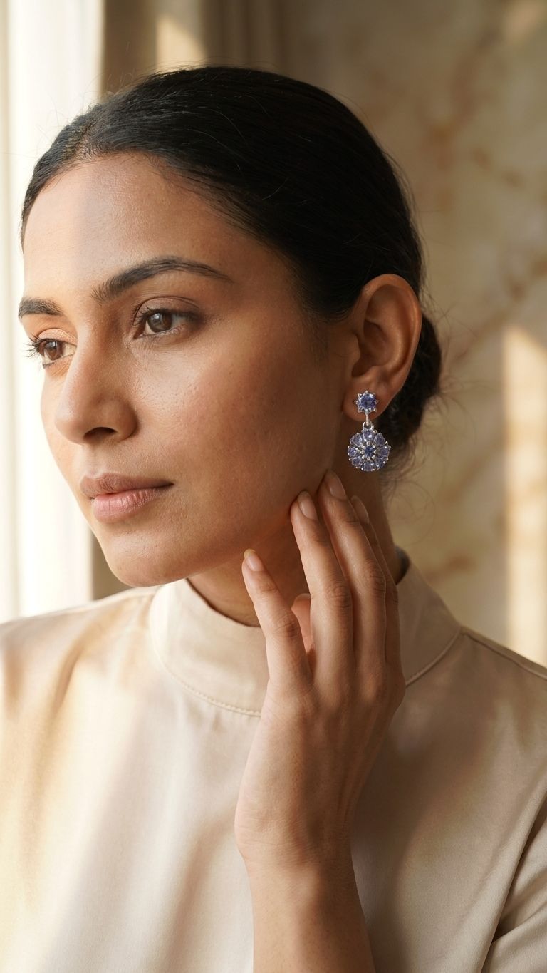 Tanzanite Earrings view 3 — Earrings in 92.5 Sterling Silver