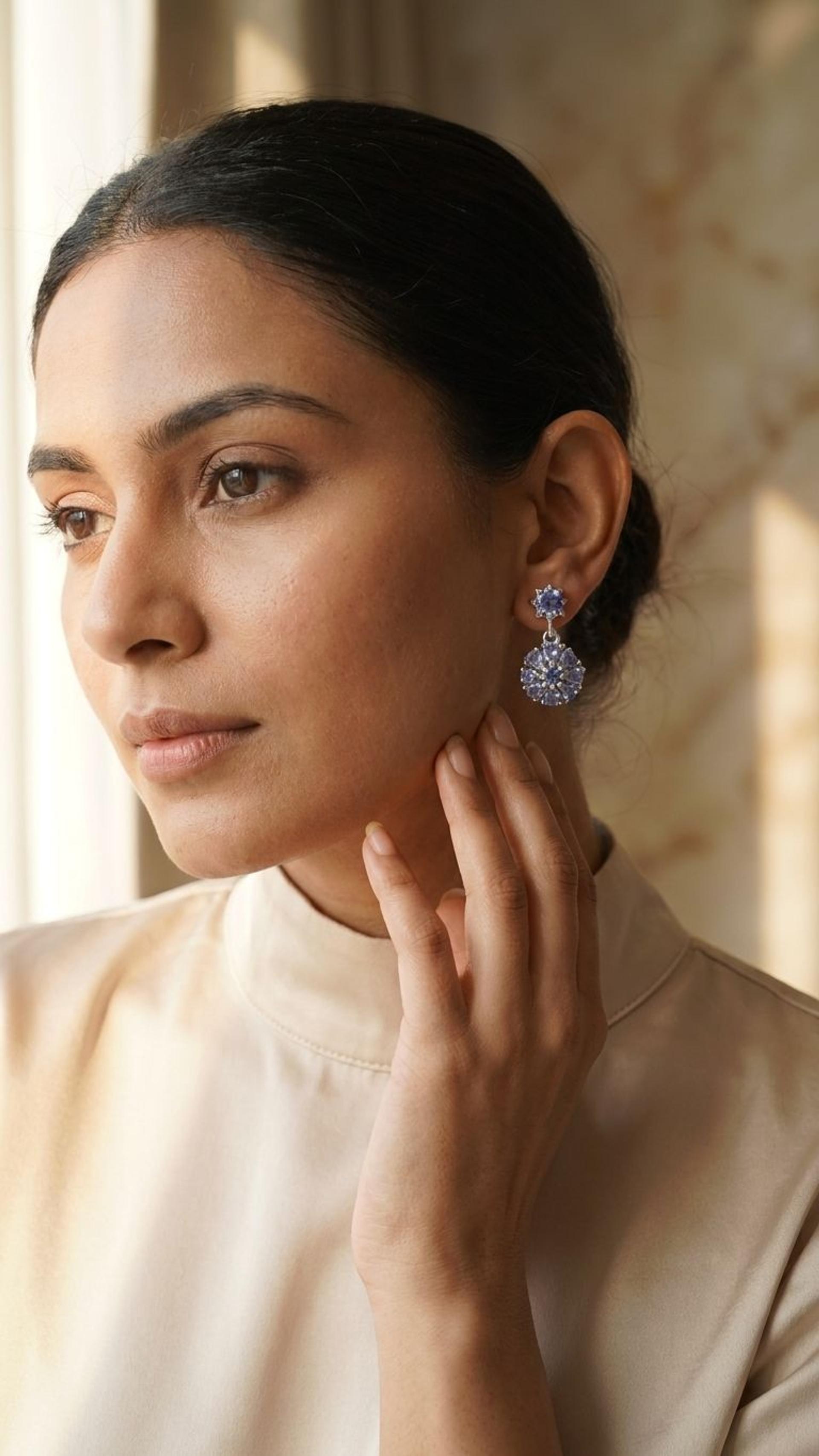 Tanzanite Earrings view 3 — Earrings in 92.5 Sterling Silver