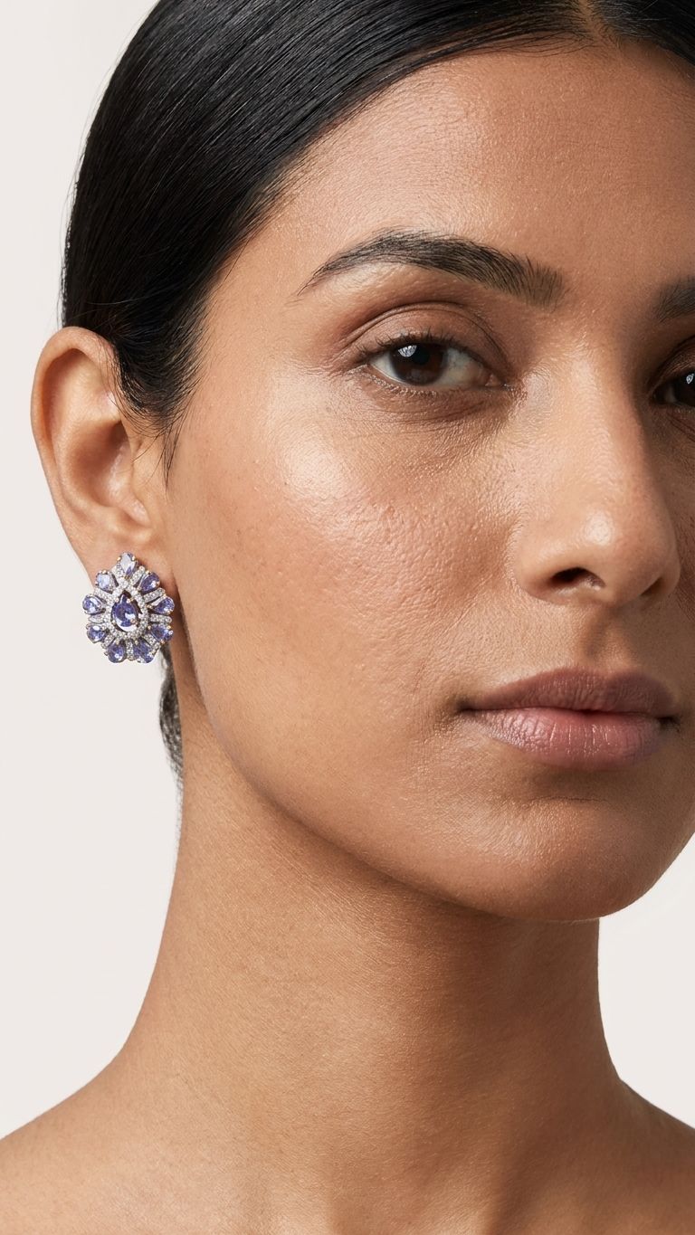 Tanzanite Stud view 2 — Studs in 92.5 Sterling Silver