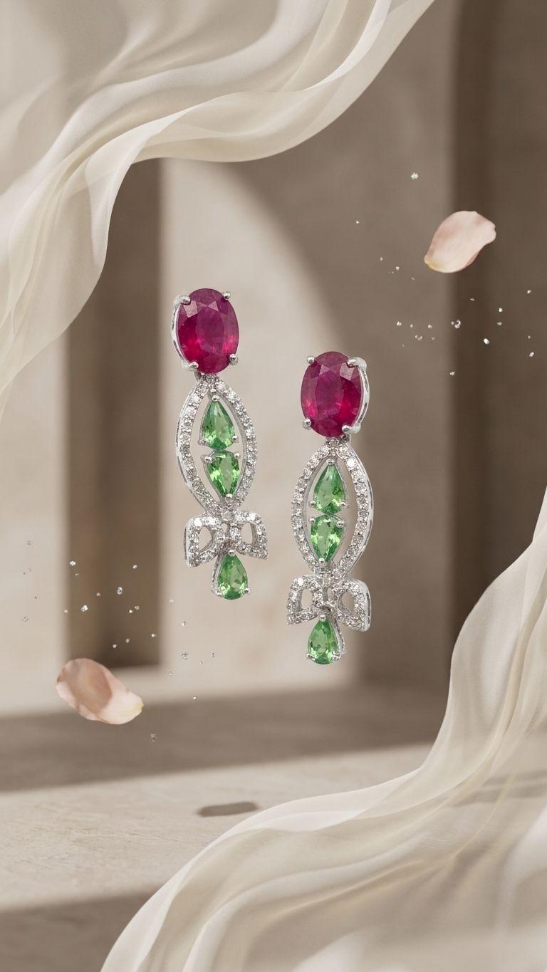 Ruby Ruby Tsavorite Earrings in 92.5 Sterling Silver — Surya Jewellers Jaipur