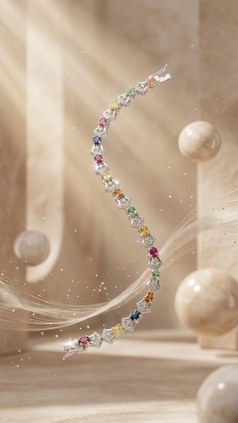 Multi Sapphire Multi Sapphire Bracelet in 92.5 Sterling Silver — Surya Jewellers Jaipur
