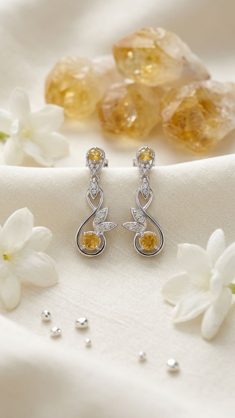 Yellow Sapphire Earrings view 2 — Earrings in 92.5 Sterling Silver