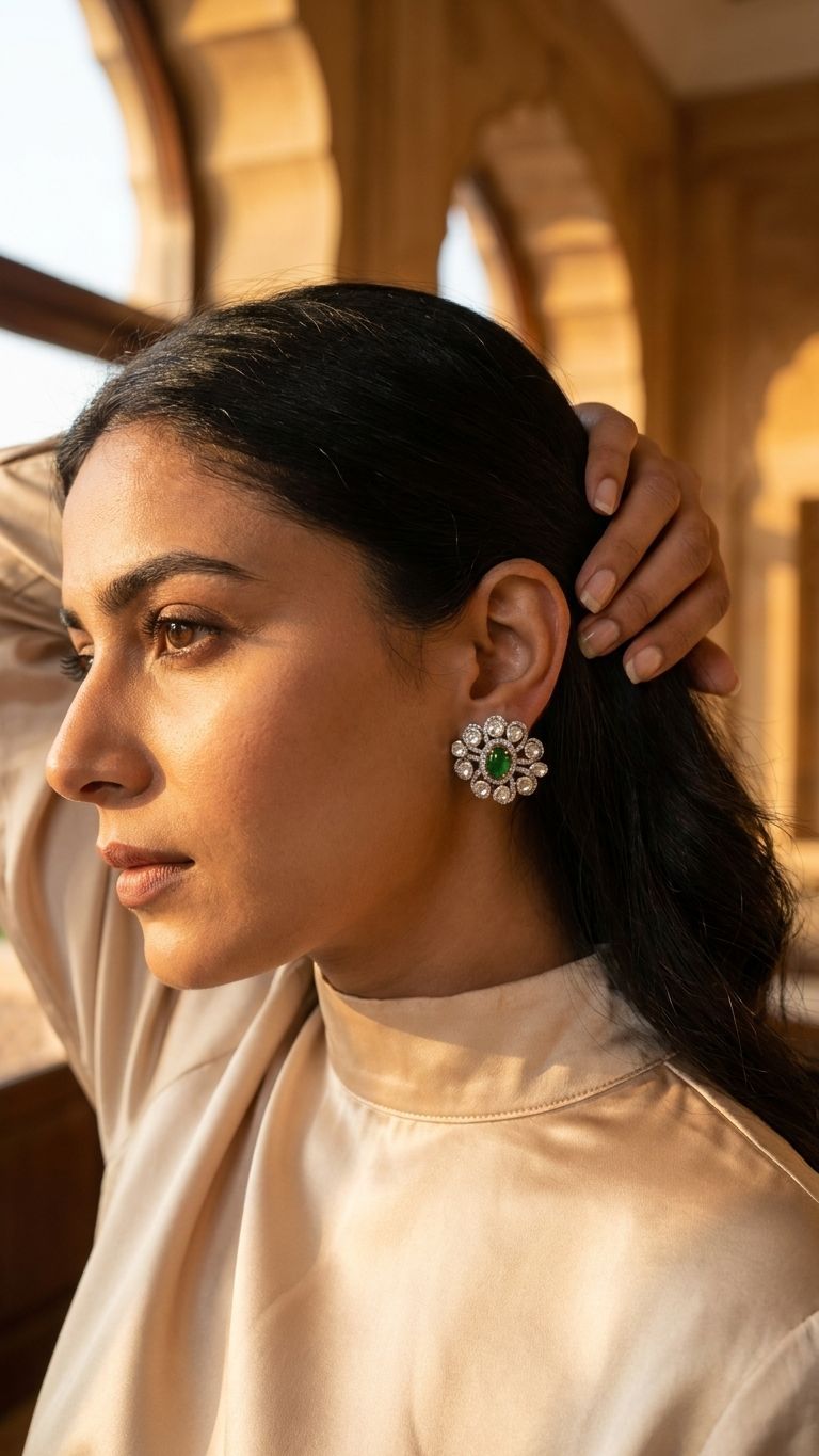 Emerald Stud view 2 — Studs in 92.5 Sterling Silver