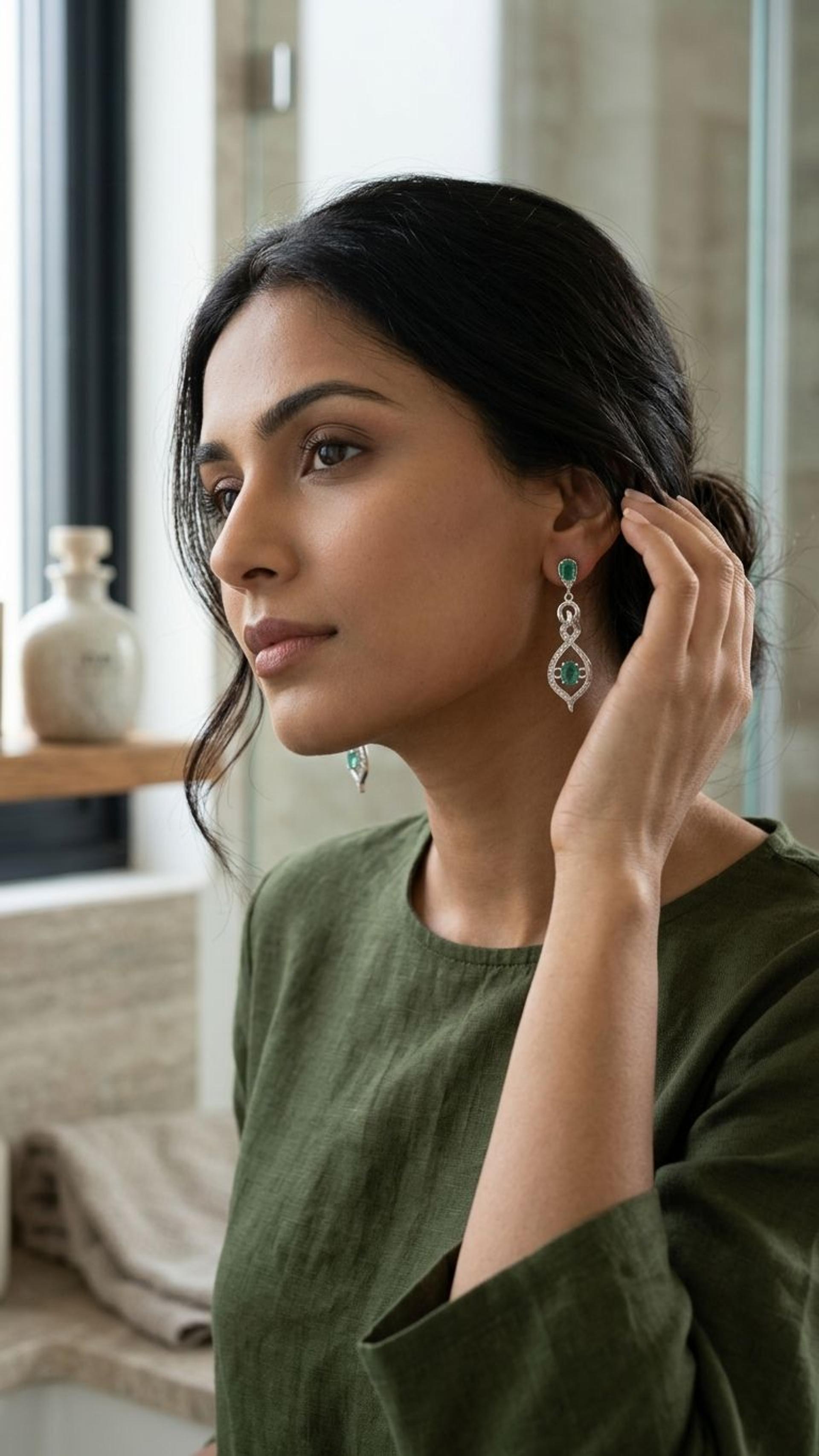 Emerald Emerald Earrings in 92.5 Sterling Silver — Surya Jewellers Jaipur