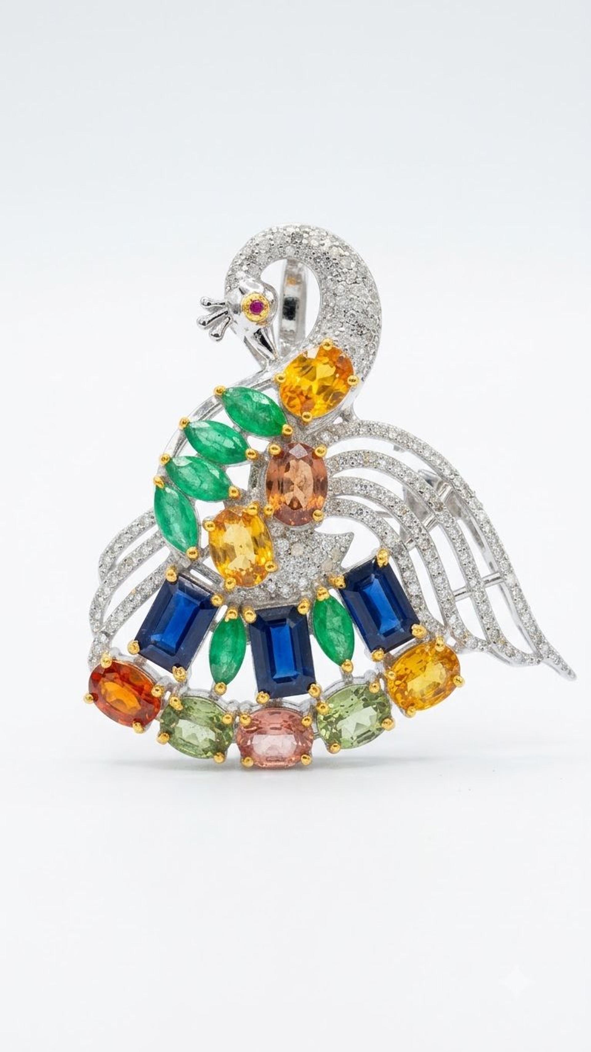 Multi Sapphire Brooche view 4 — Brooches in 92.5 Sterling Silver
