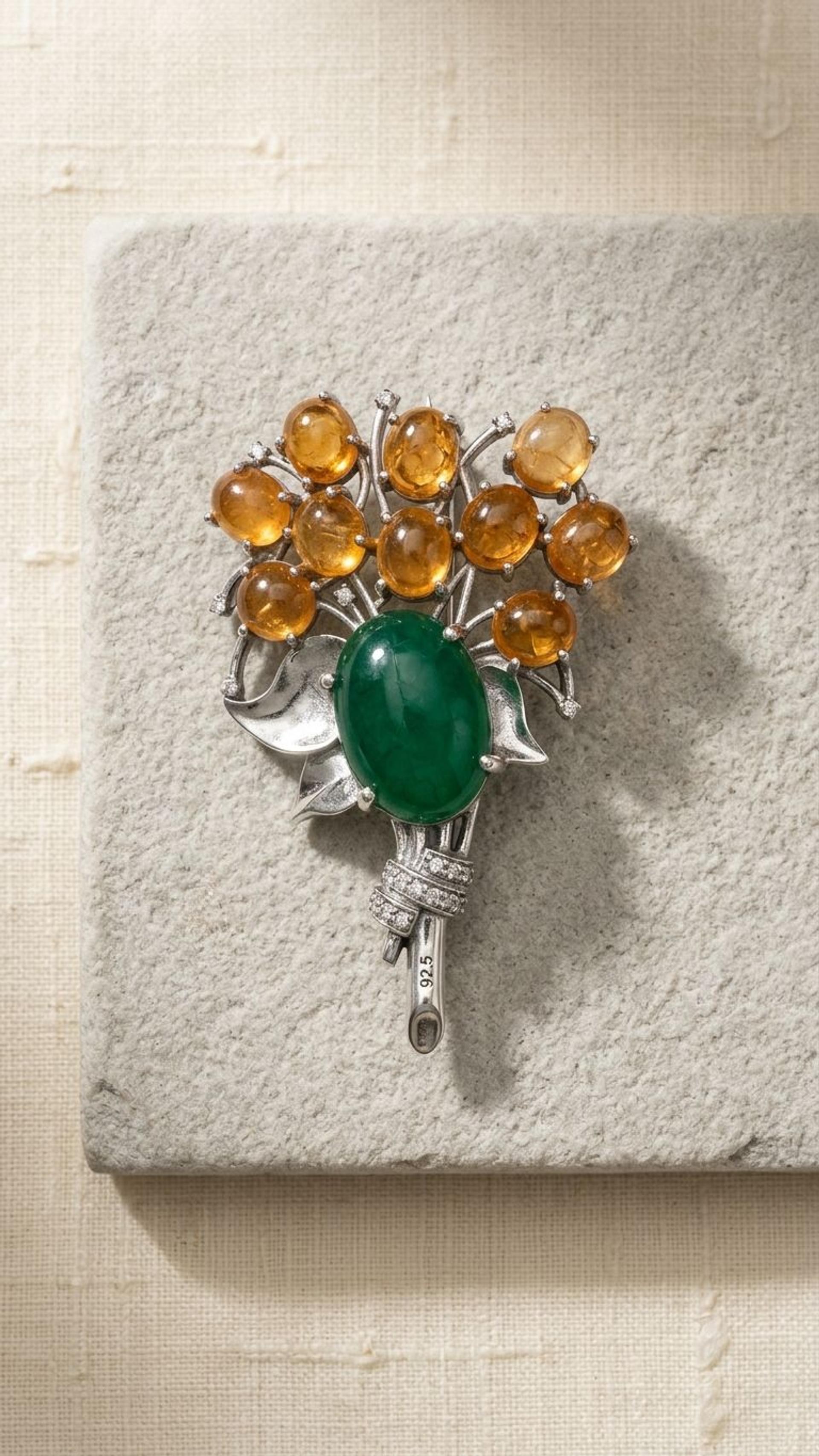 Emerald Garnet Brooch view 3 — Brooches in 92.5 Sterling Silver