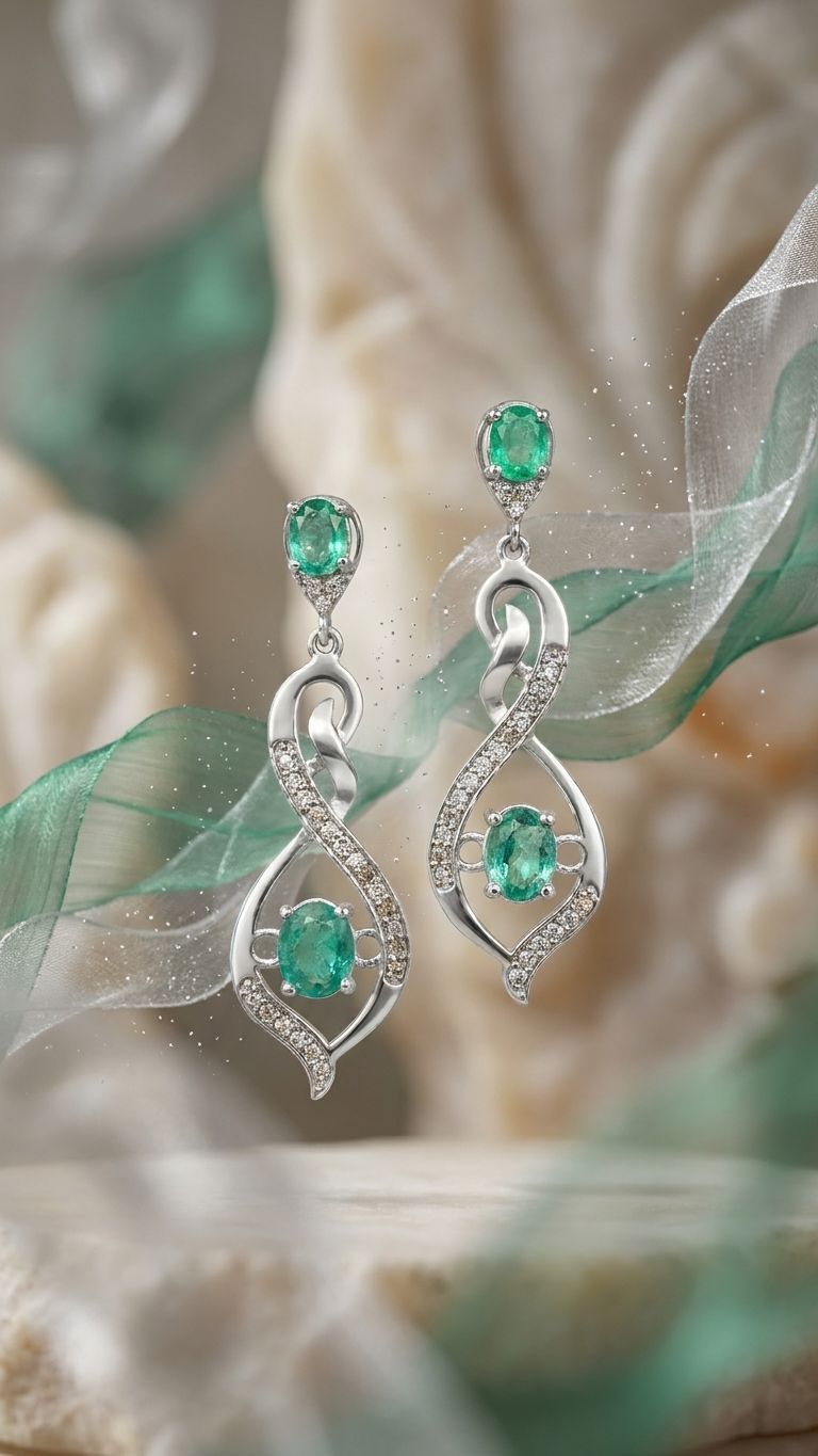 Emerald Earrings view 2 — Earrings in 92.5 Sterling Silver