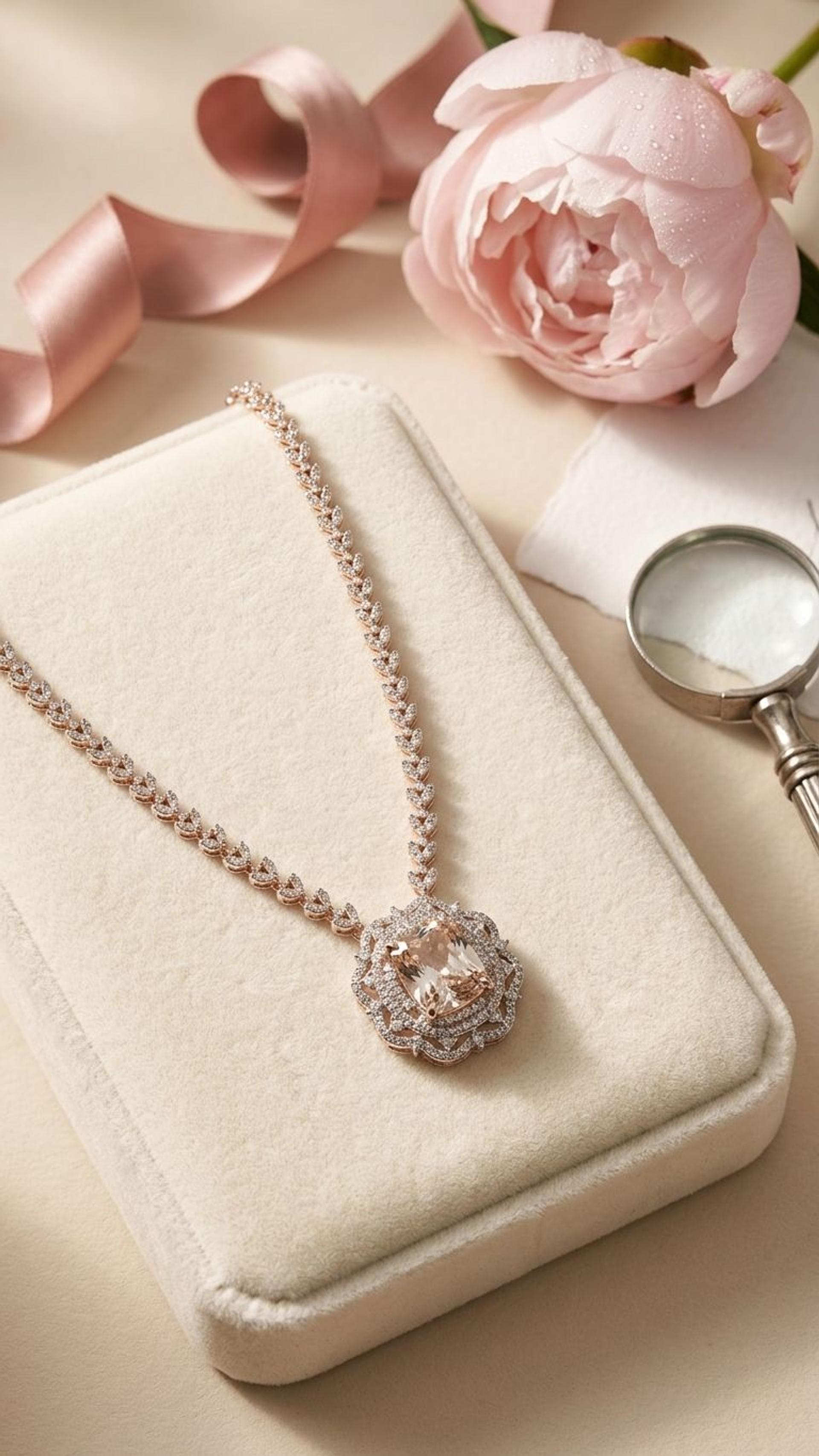 Morganite Necklace view 4 — Necklaces in 92.5 Sterling Silver