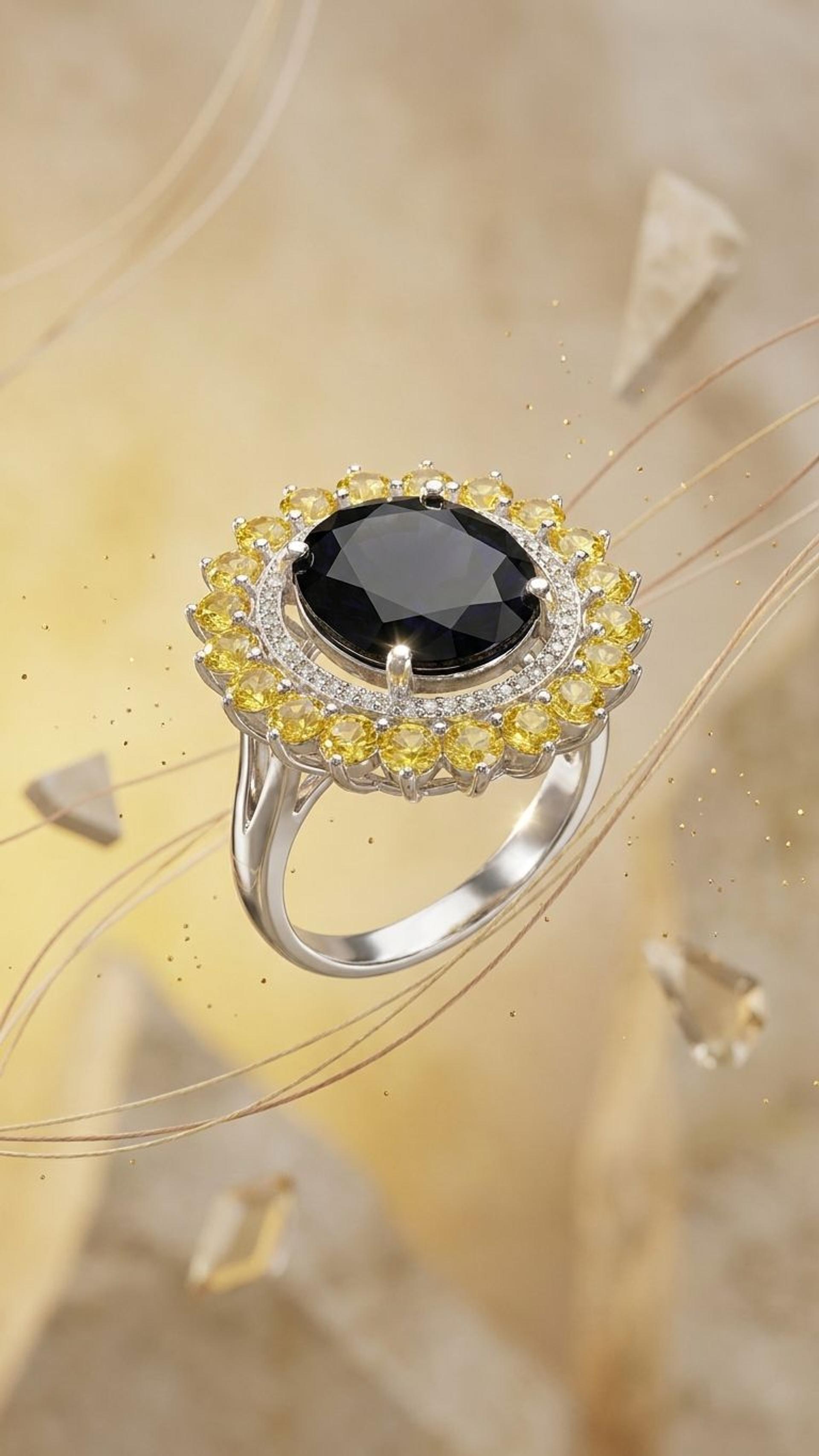 Blue Sapphire Yellow Sapphire Ring view 4 — Rings in 92.5 Sterling Silver