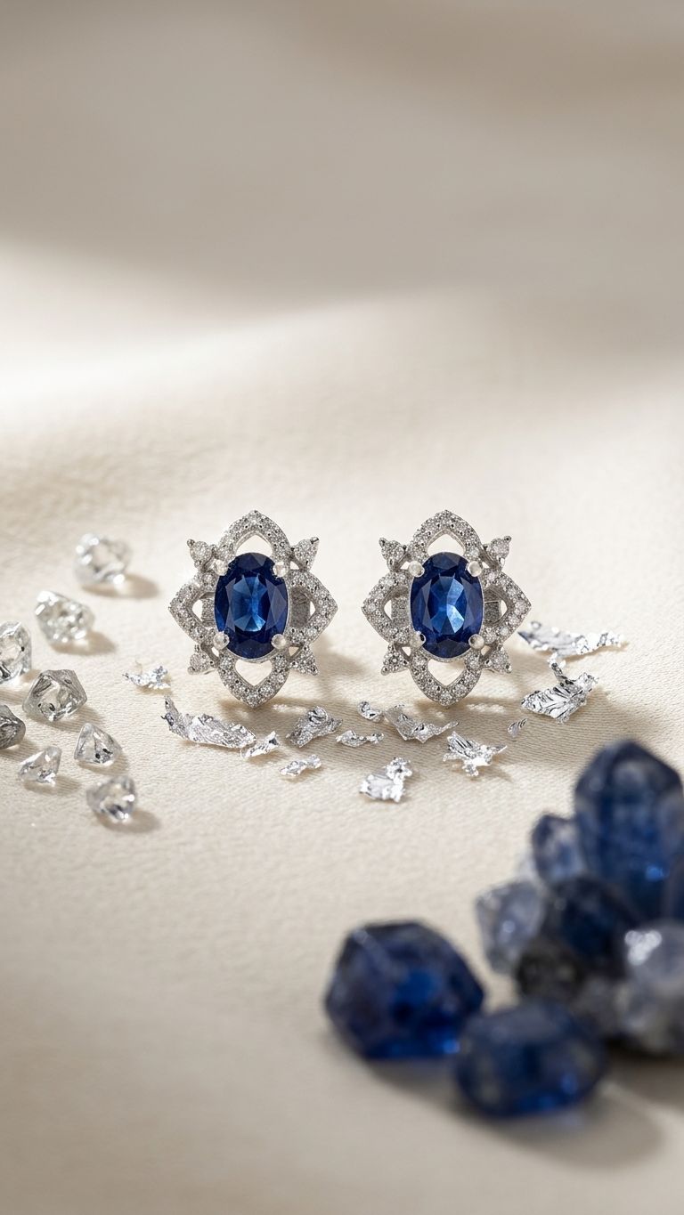 Blue Sapphire Stud view 4 — Studs in 92.5 Sterling Silver
