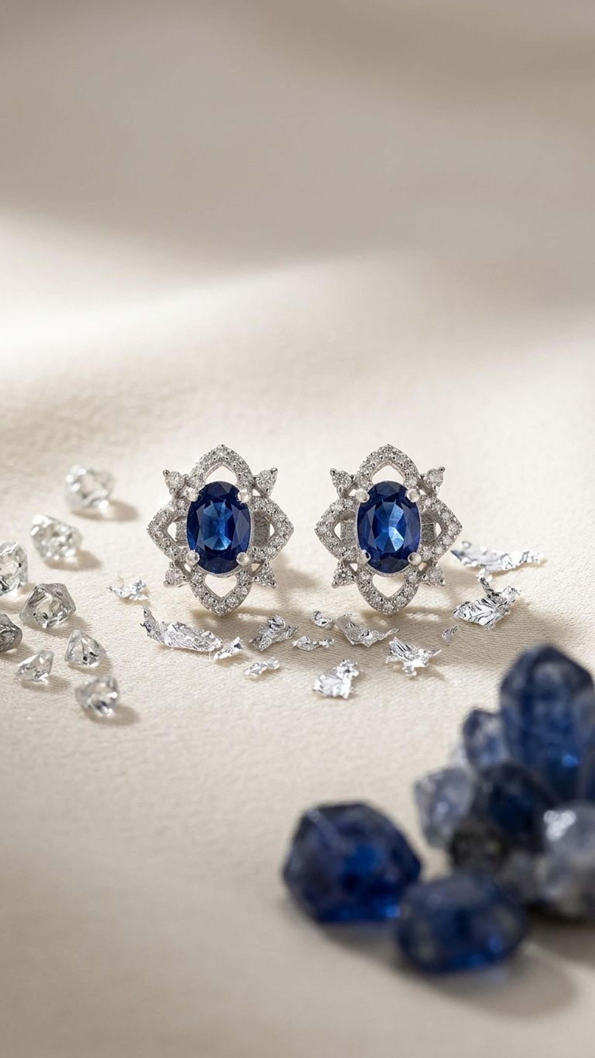 Blue Sapphire Stud view 4 — Studs in 92.5 Sterling Silver