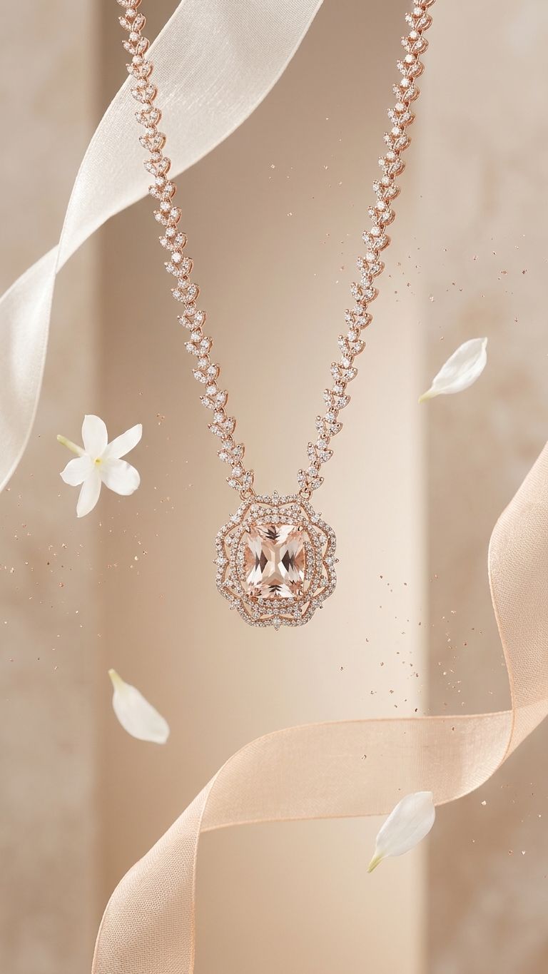 Morganite Necklace view 2 — Necklaces in 92.5 Sterling Silver