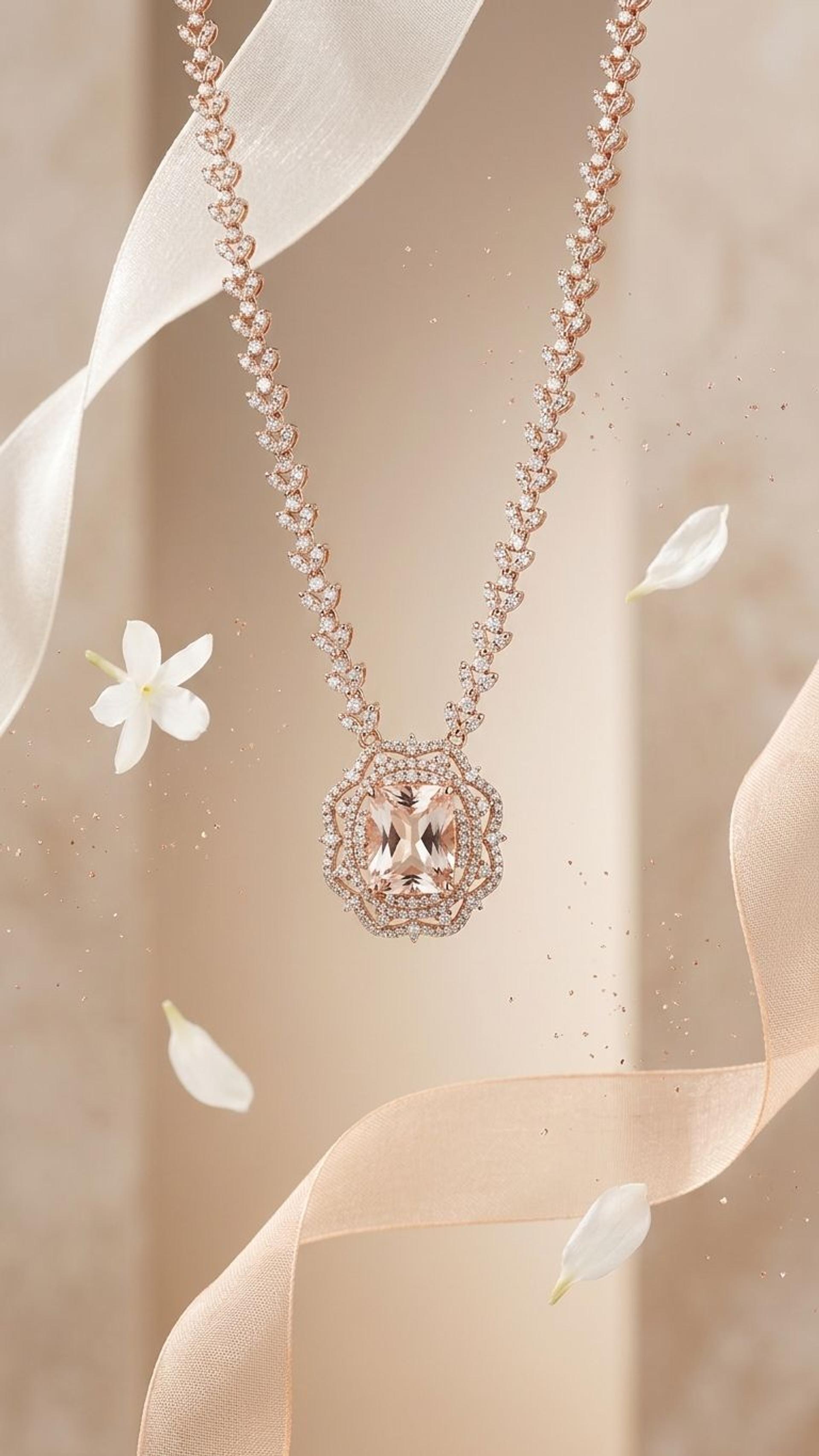 Morganite Necklace view 2 — Necklaces in 92.5 Sterling Silver