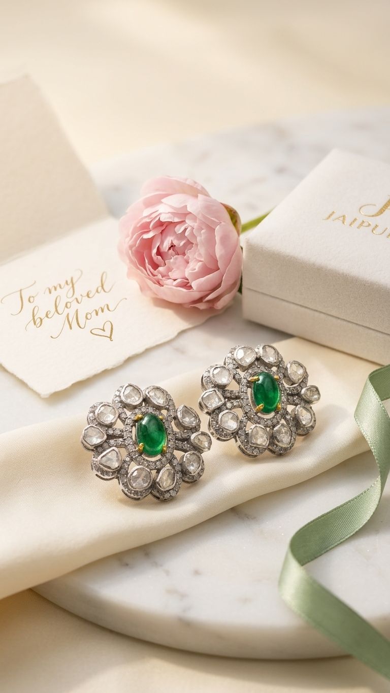 Emerald Stud view 4 — Studs in 92.5 Sterling Silver