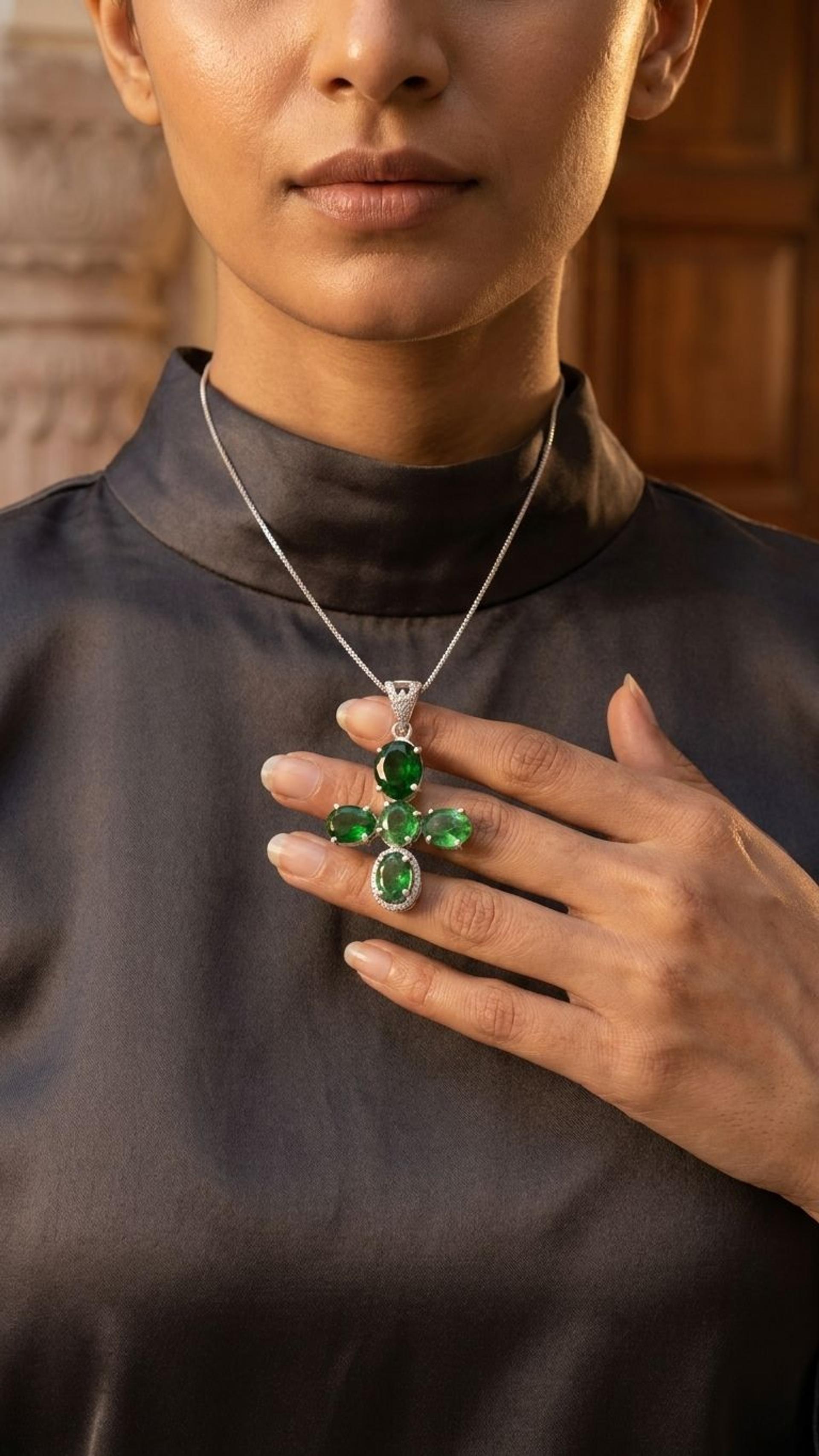 Tsavorite Pendant view 3 — Pendants in 92.5 Sterling Silver