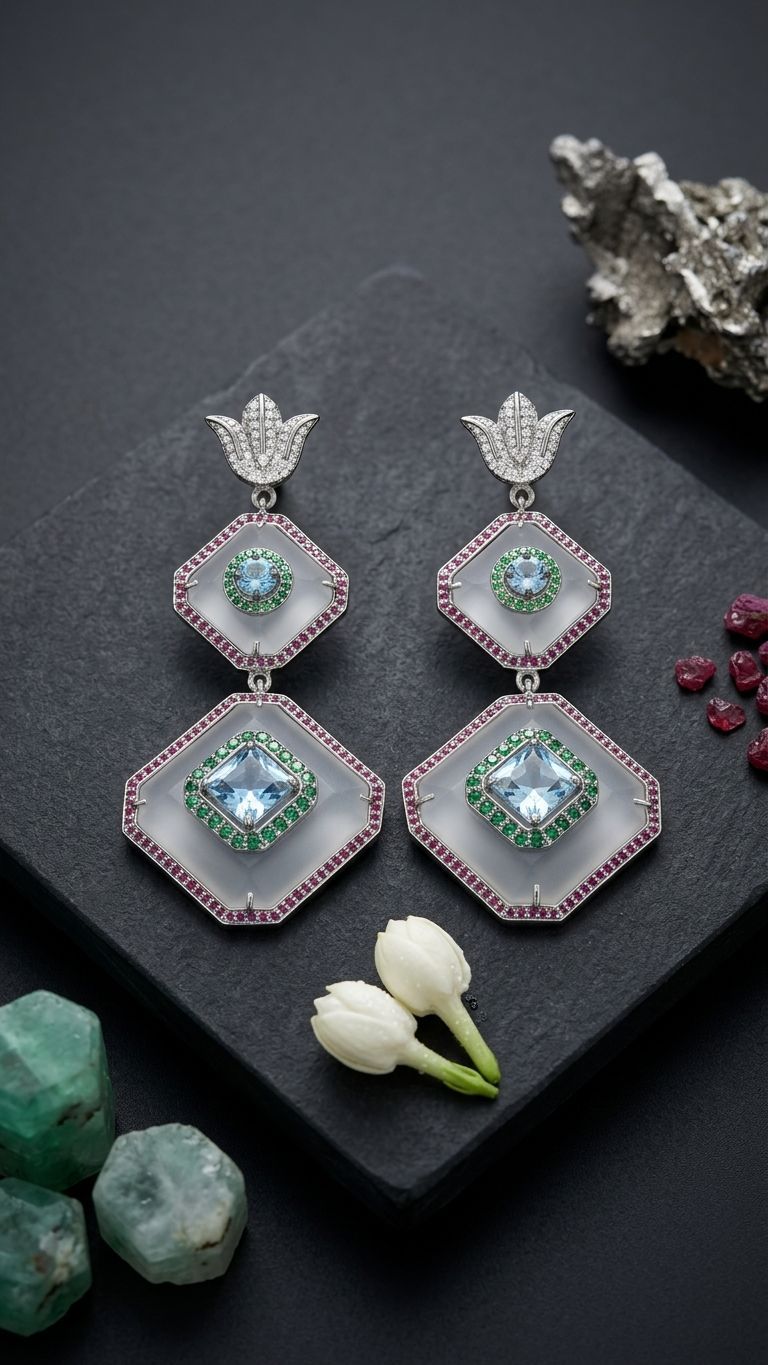 Aquamarine Crystal Earrings view 3 — Earrings in 92.5 Sterling Silver