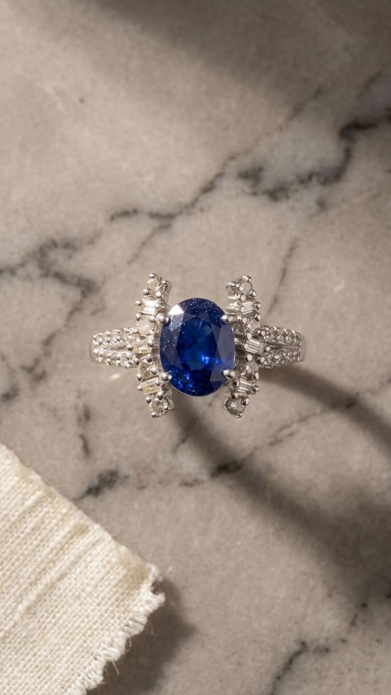 Blue Sapphire Ring view 3 — Rings in 92.5 Sterling Silver