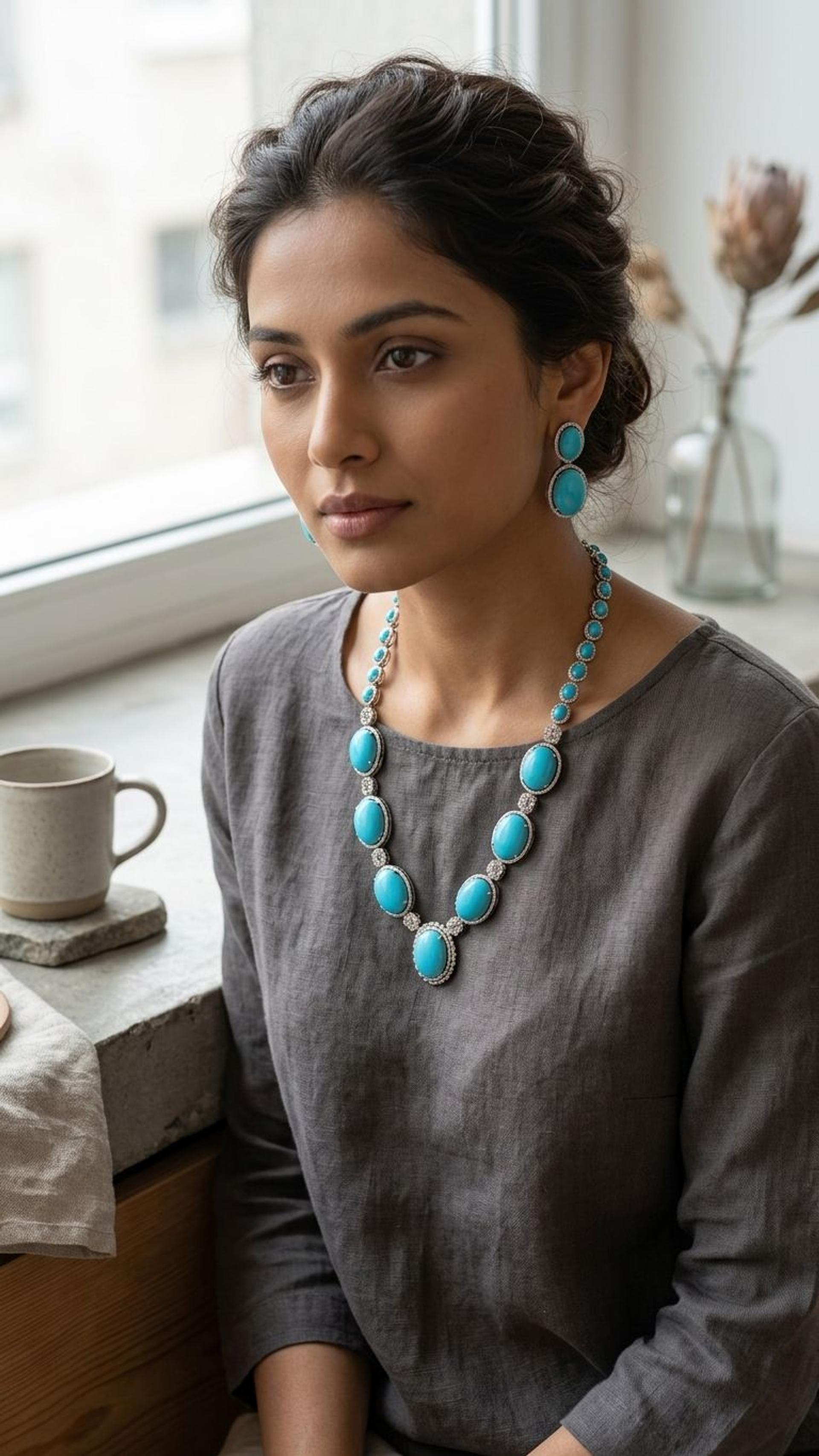 Turquoise Necklace view 4 — Necklaces in 92.5 Sterling Silver