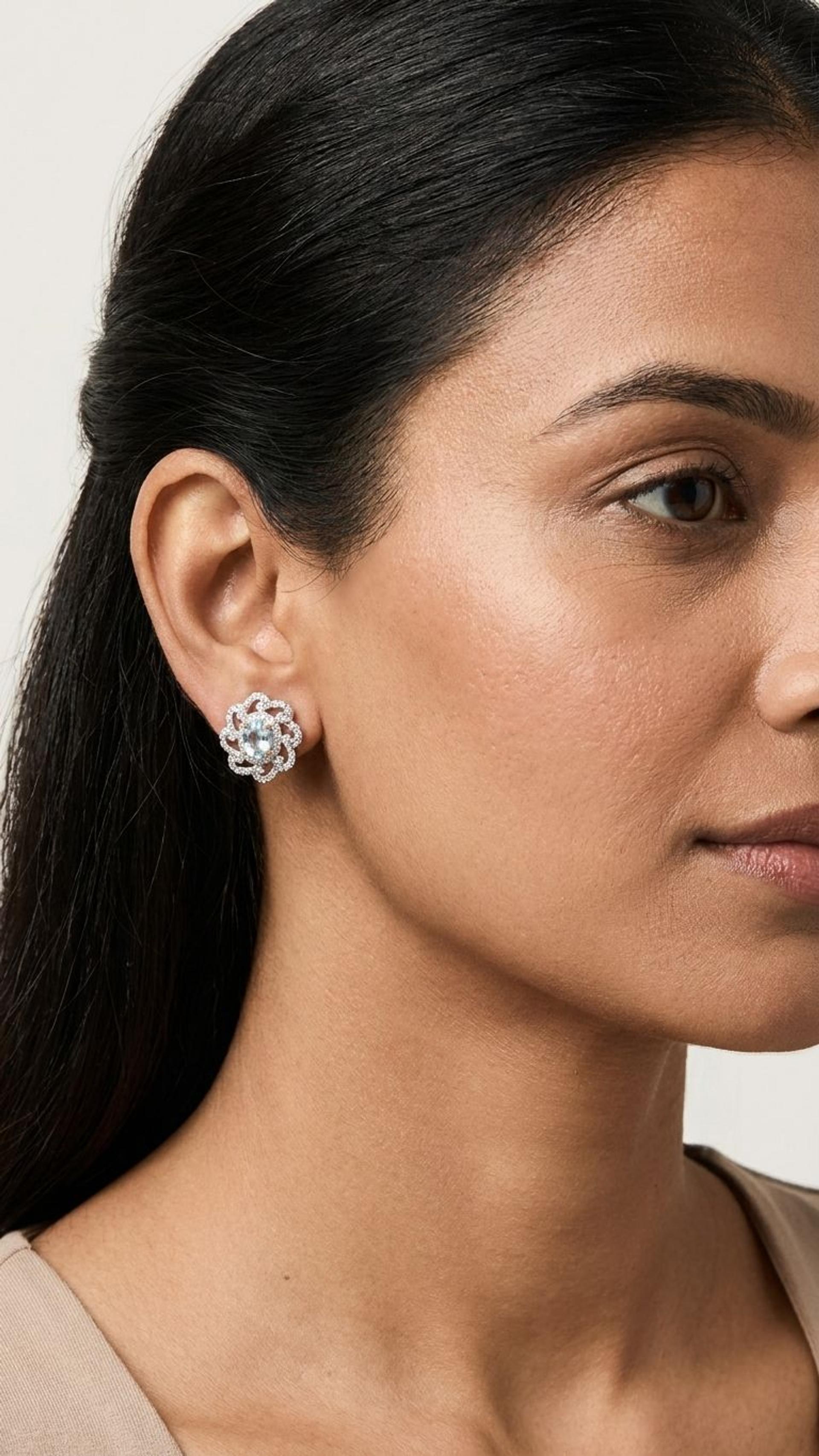 Aquamarine Aquamarine Stud in 92.5 Sterling Silver — Surya Jewellers Jaipur