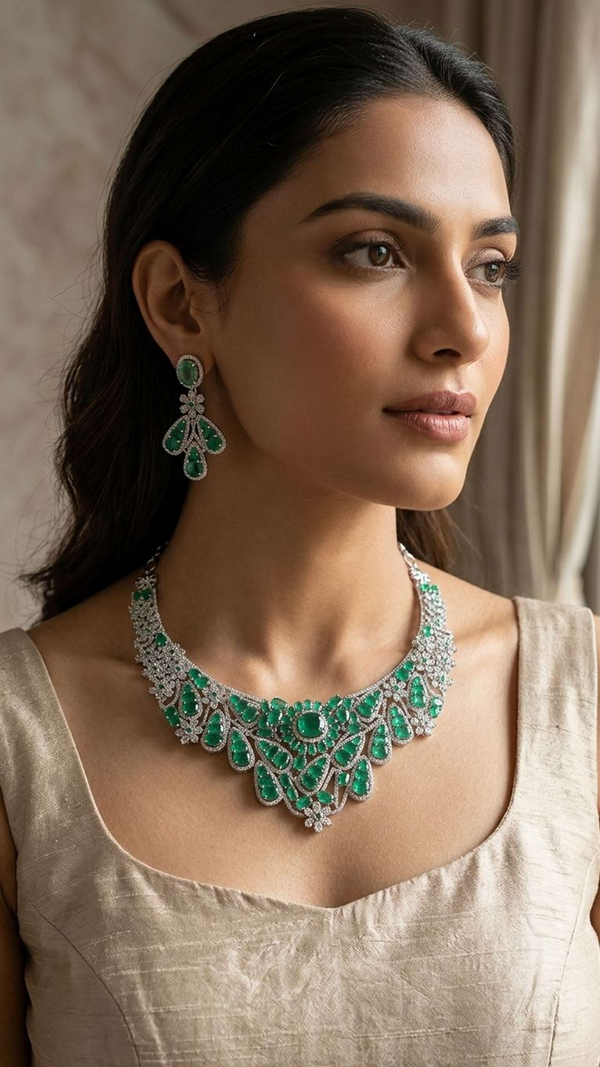 Emerald Necklace in 92.5 sterling silver by Surya Jewellers Jaipur