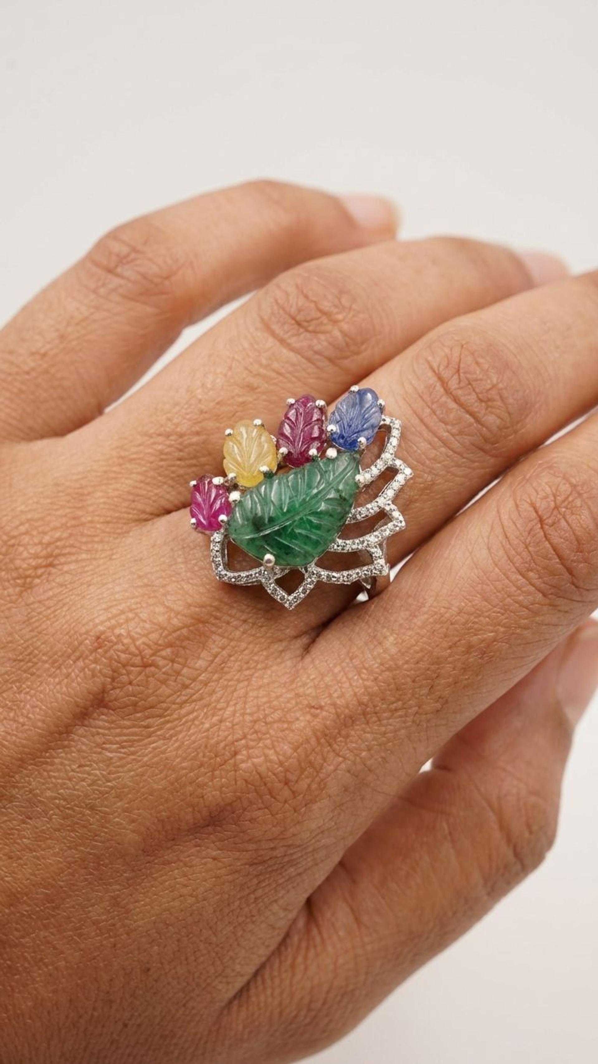 Multi Sapphire Multi Sapphire Ring in 92.5 Sterling Silver — Surya Jewellers Jaipur