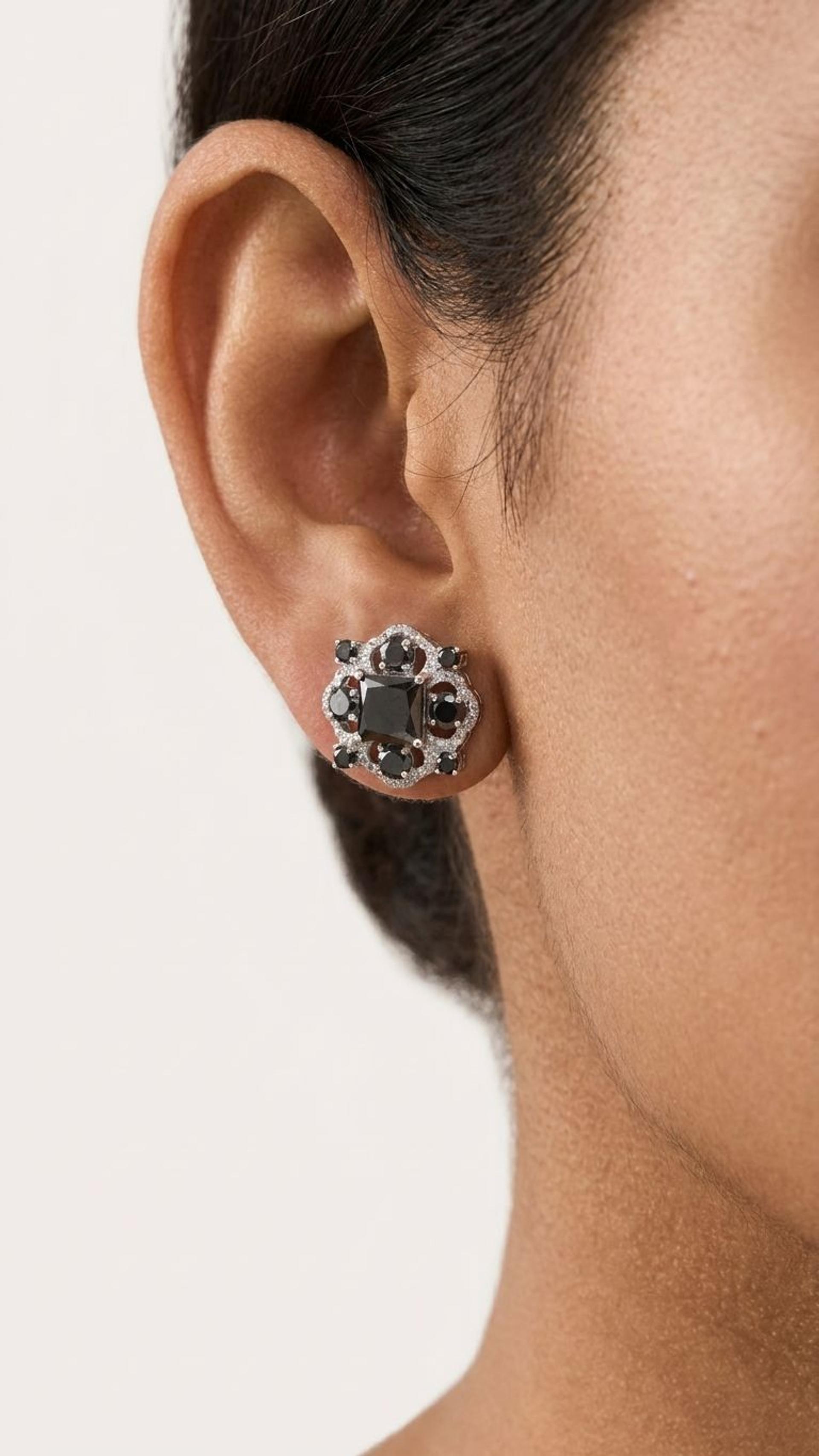 Black Diamond Stud in 92.5 Sterling Silver — Surya Jewellers Jaipur