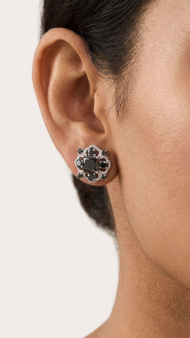Black Diamond Stud in 92.5 Sterling Silver — Surya Jewellers Jaipur