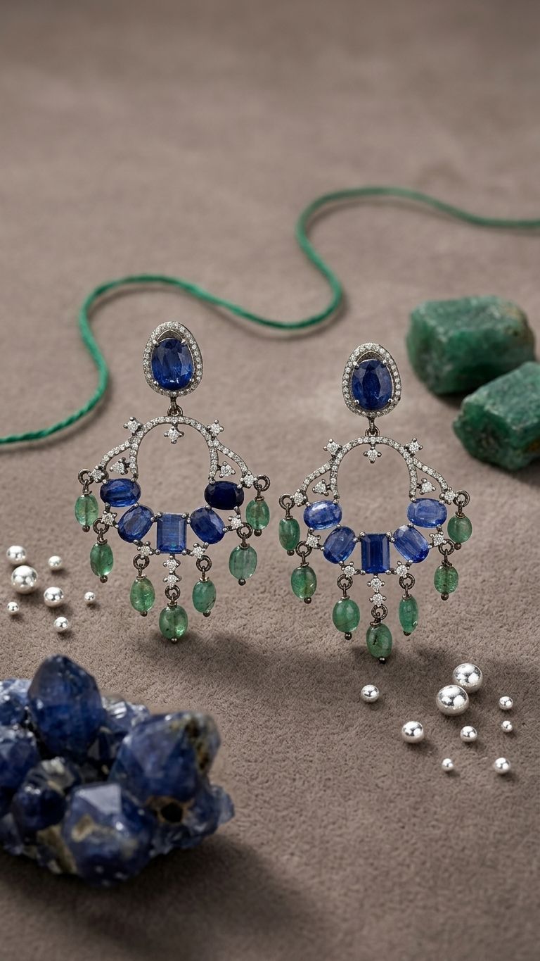 Emerald Kyanite Earrings view 2 — Earrings in 92.5 Sterling Silver