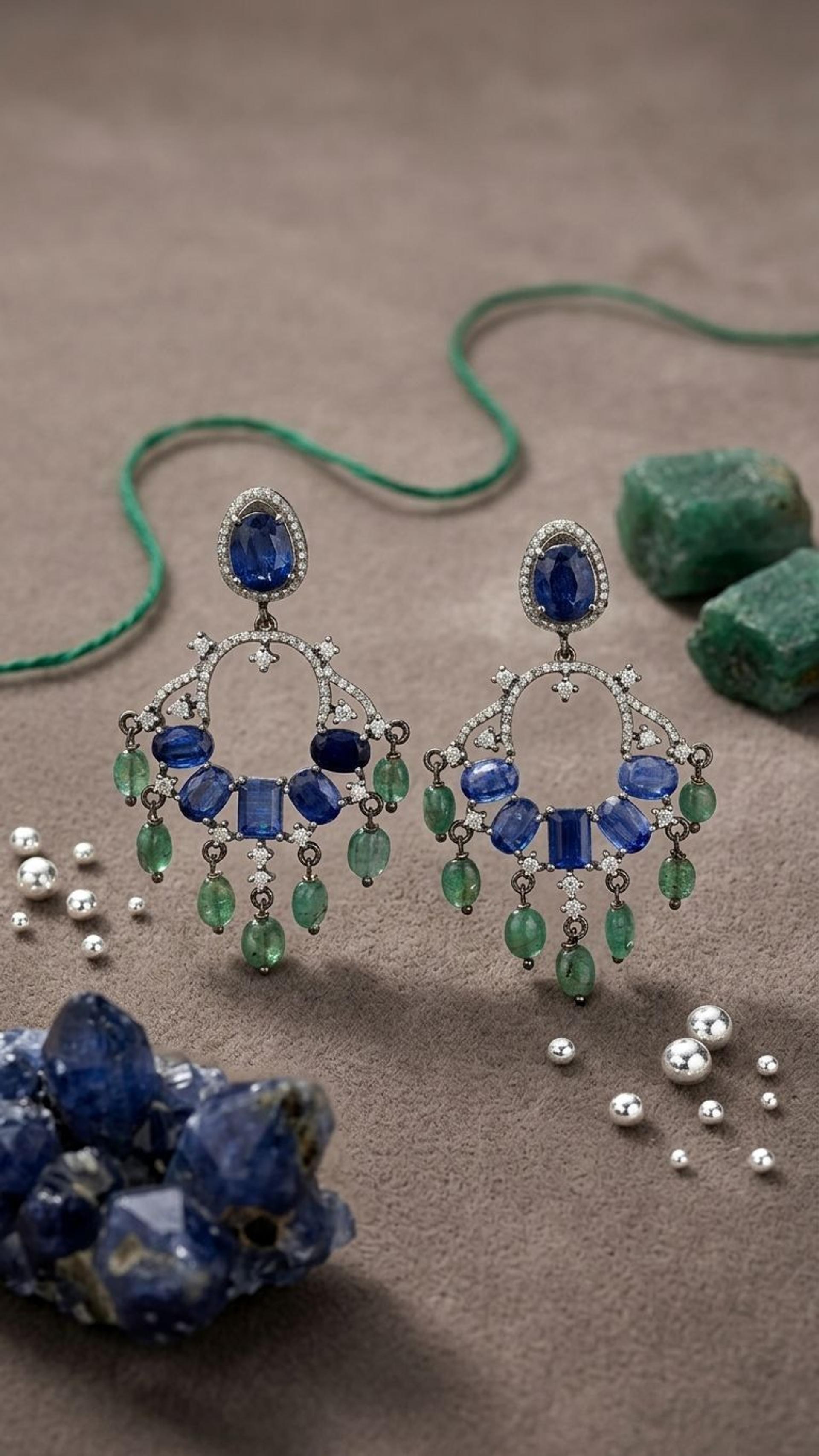 Emerald Kyanite Earrings view 2 — Earrings in 92.5 Sterling Silver