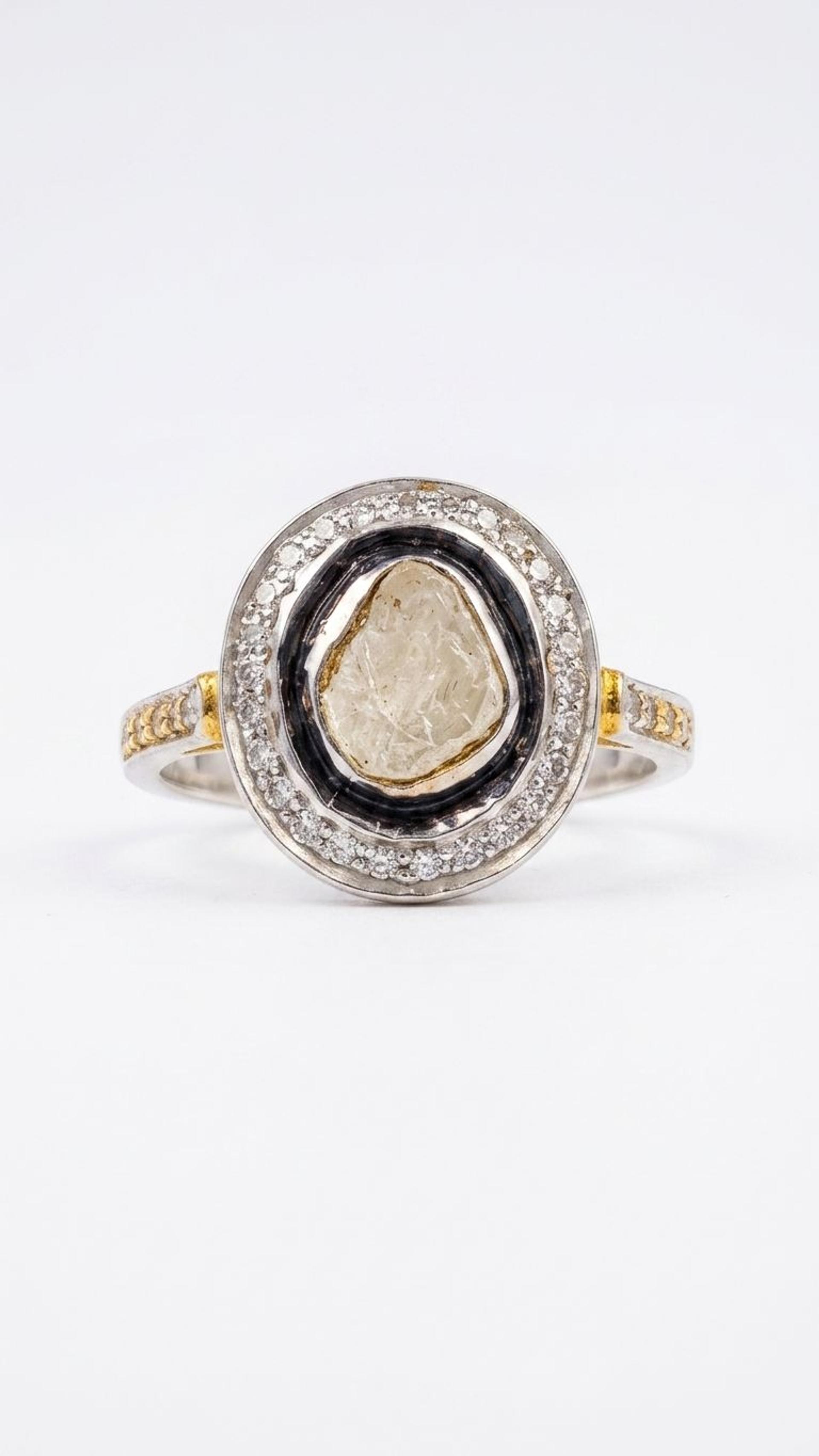 Diamond Polki Ring in 92.5 Sterling Silver — Surya Jewellers Jaipur