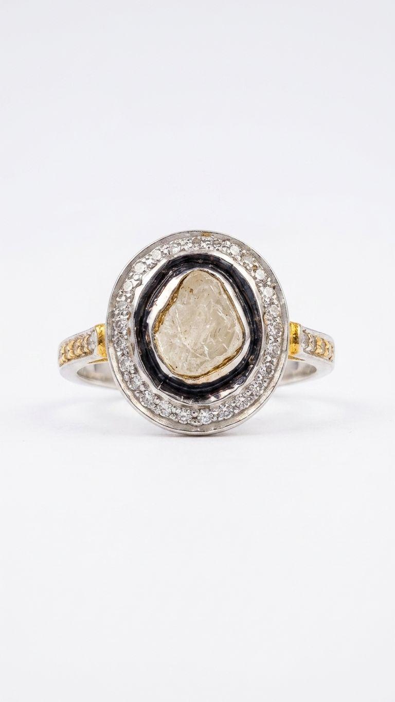 Diamond Polki Ring in 92.5 Sterling Silver — Surya Jewellers Jaipur