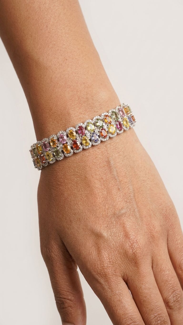 Multi sapphire Bracelet view 2 — Bracelets in 92.5 Sterling Silver