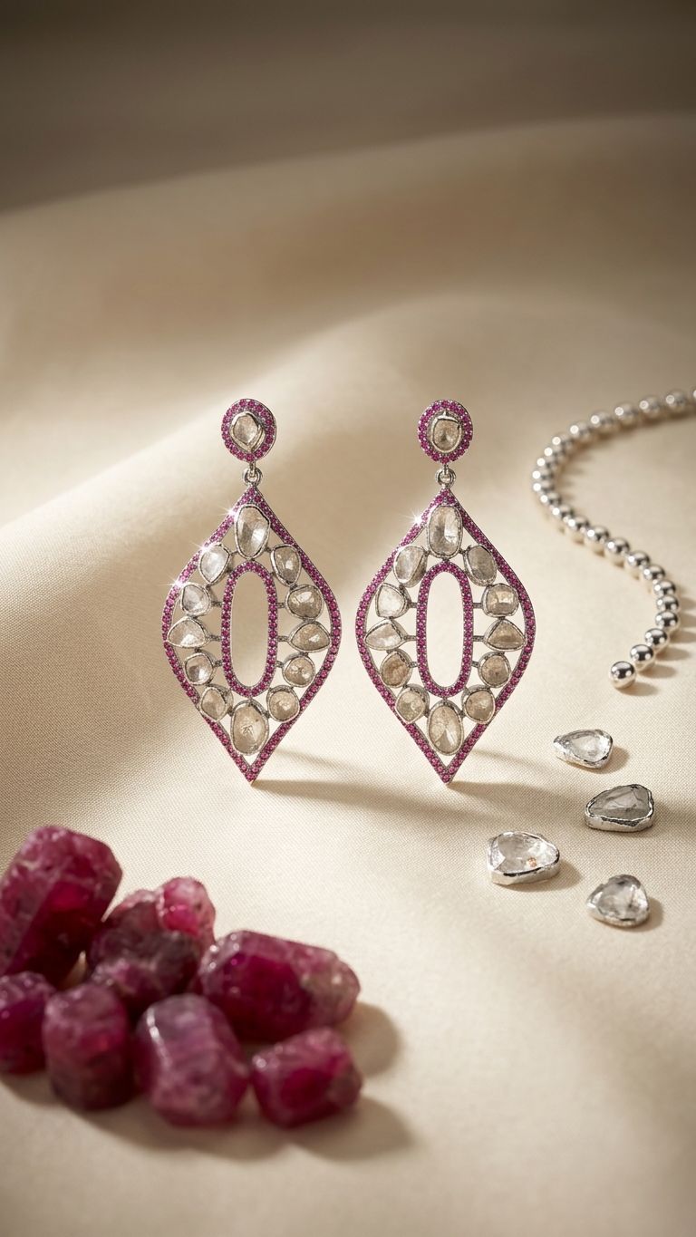 Ruby Earrings view 3 — Earrings in 92.5 Sterling Silver