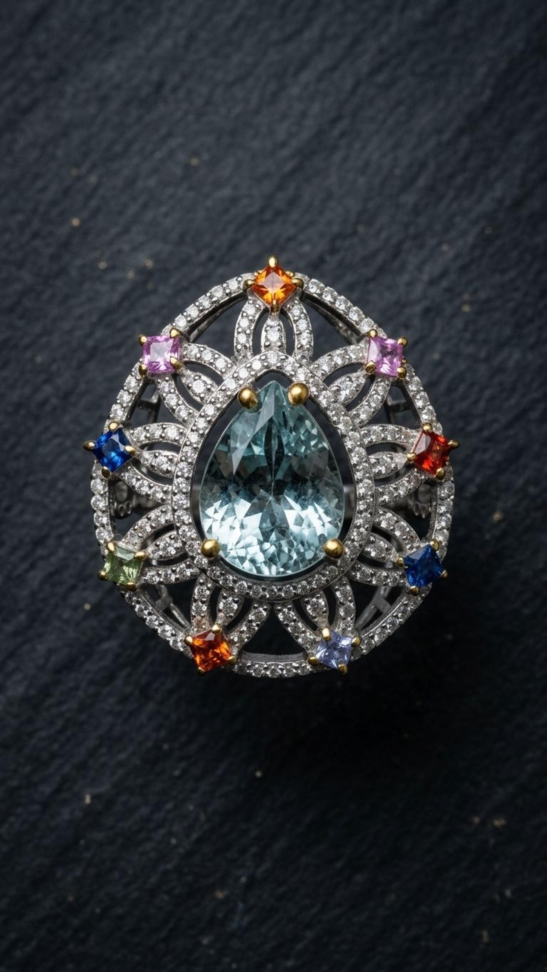 Aquamarine Multi Sapphire Ring view 4 — Rings in 92.5 Sterling Silver