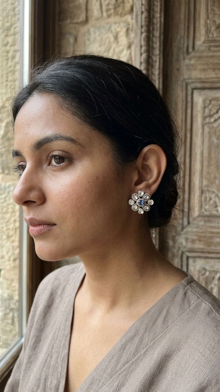 Tanzanite Stud view 3 — Studs in 92.5 Sterling Silver