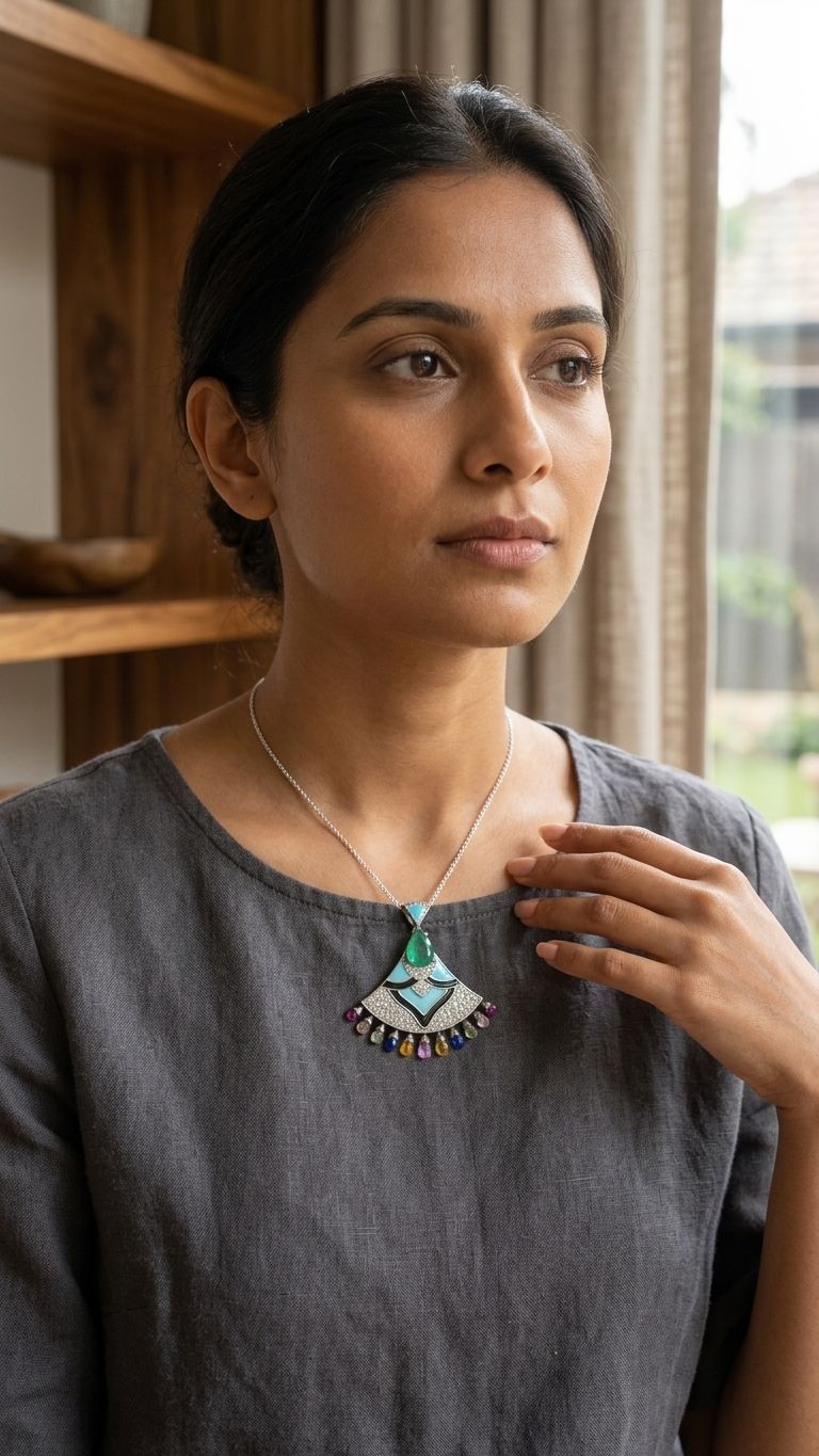 Emerald Multi sapphire Pendant view 3 — Pendants in 92.5 Sterling Silver