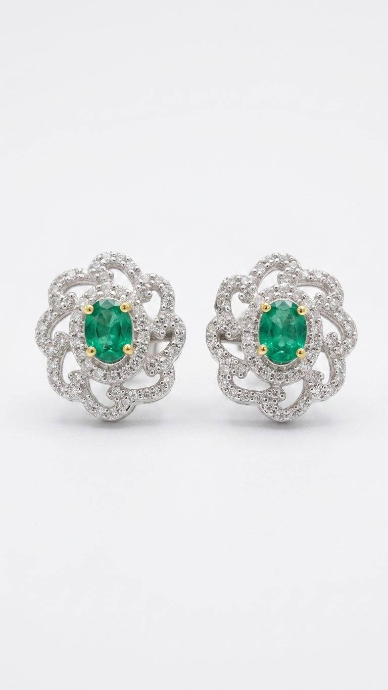 Emerald Stud view 4 — Studs in 92.5 Sterling Silver